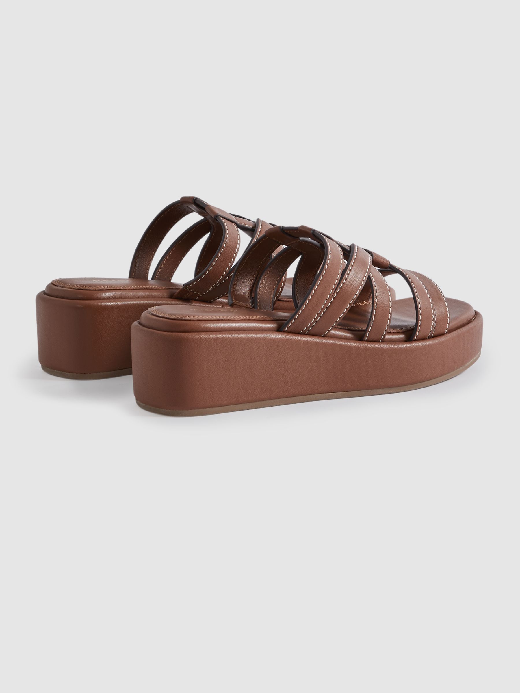 Leather Strappy Platform Sandals in Tan - Image 4 of 5