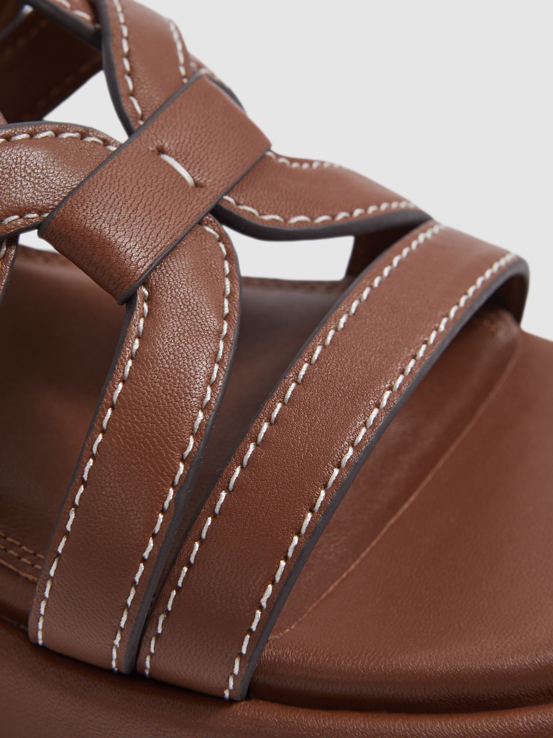 Leather Strappy Platform Sandals in Tan - Image 5 of 5