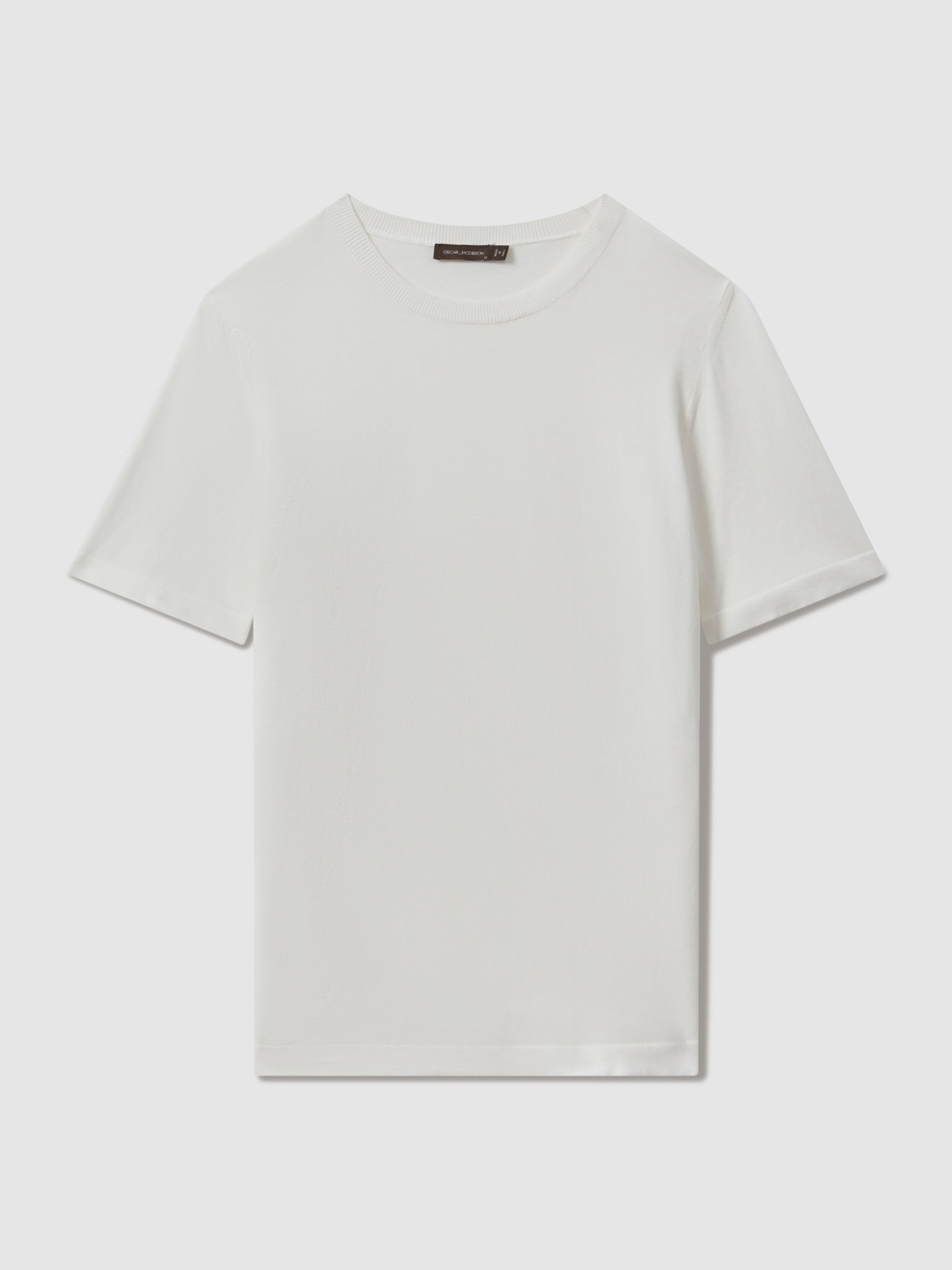 Oscar Jacobson Knitted Cotton Crew Neck T-Shirt in Snow White - Image 1 of 6