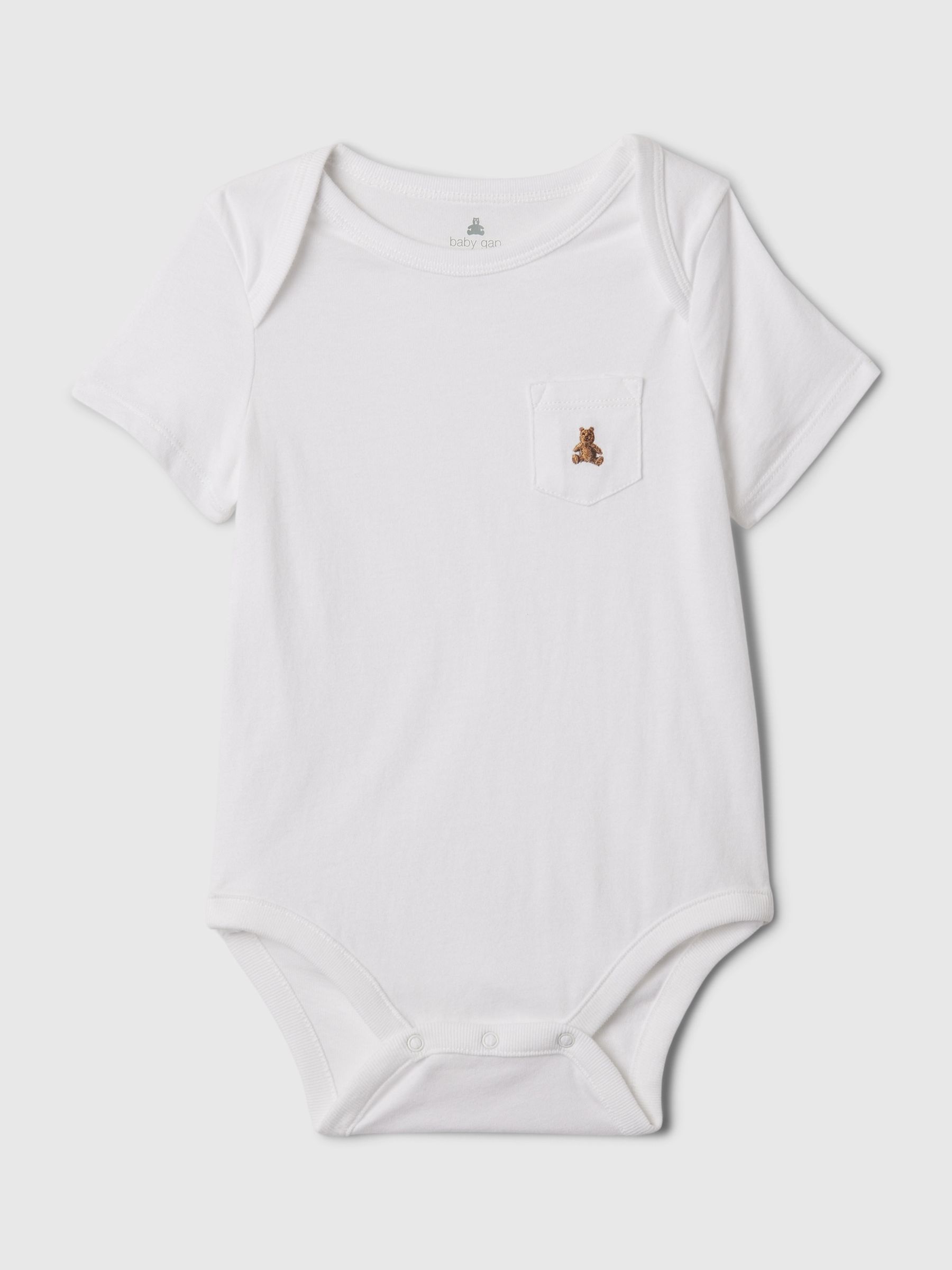 White Embroidered Brannan Bear Pocket Short Sleeve Bodysuit (Newborn-24mths) - Image 1 of 2