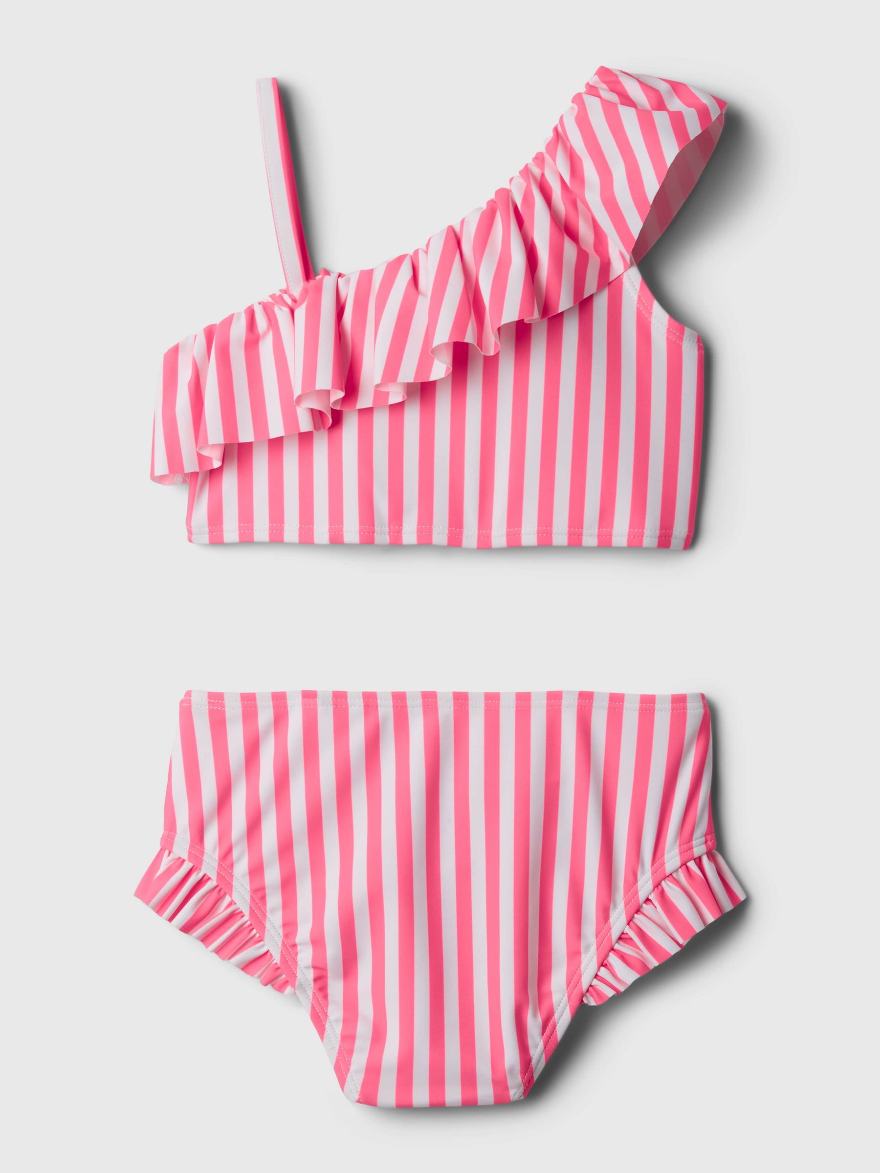 Pink Stripe Asymmetric Ruffle Baby Bikini (6mths-5yrs) - Image 2 of 4