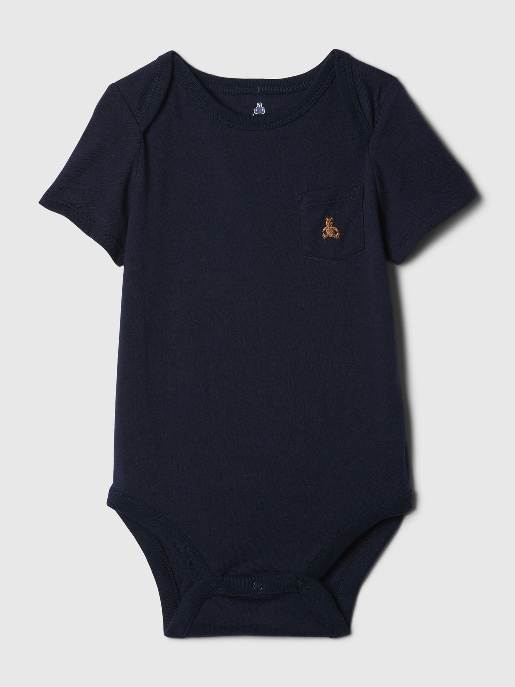 Navy Blue Embroidered Brannan Bear Pocket Short Sleeve Bodysuit (Newborn-24mths) - Image 1 of 3