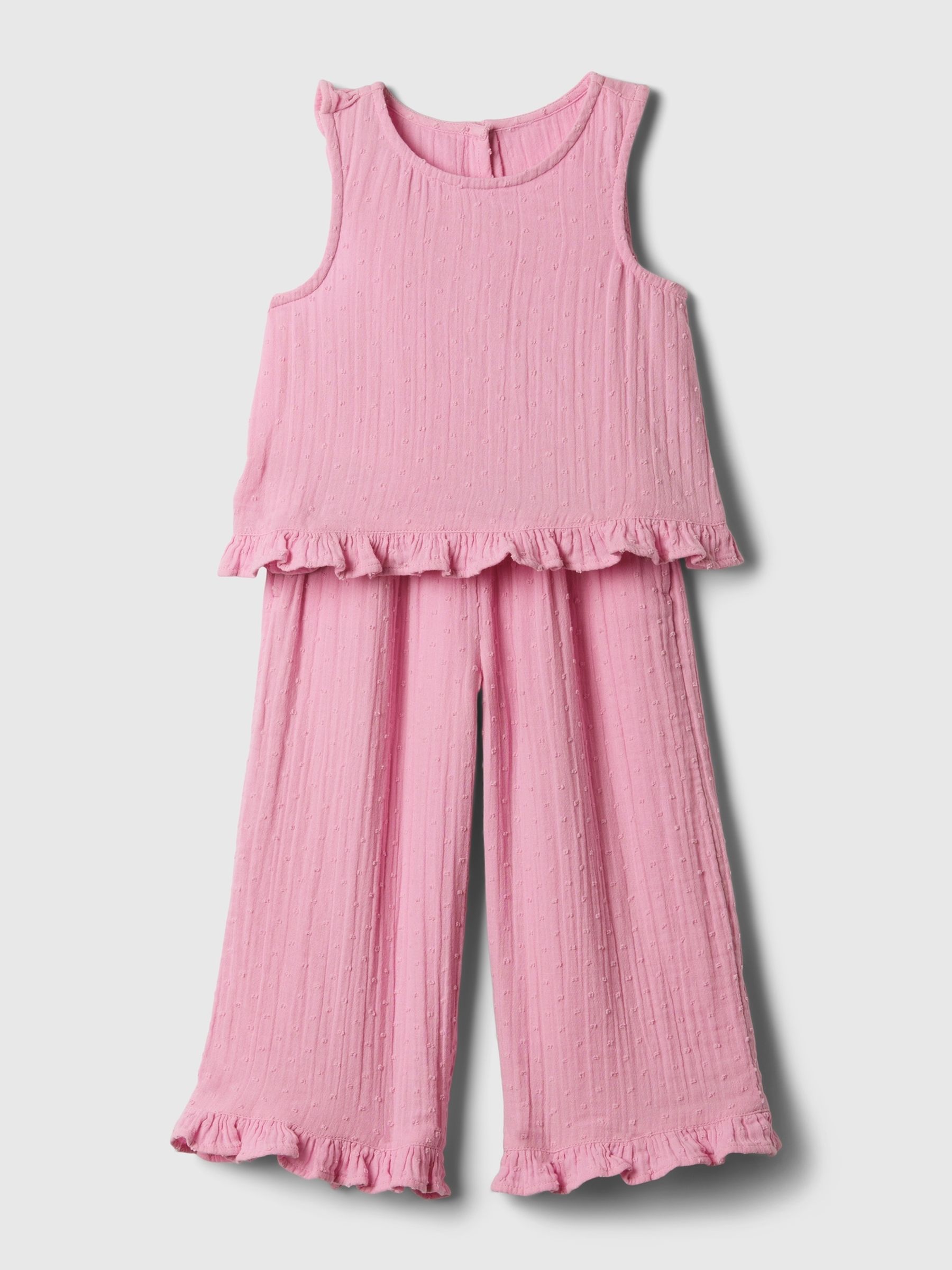 Pink Crinkle Cotton Top and Trouser Set (3mths-7yrs) - Image 1 of 2