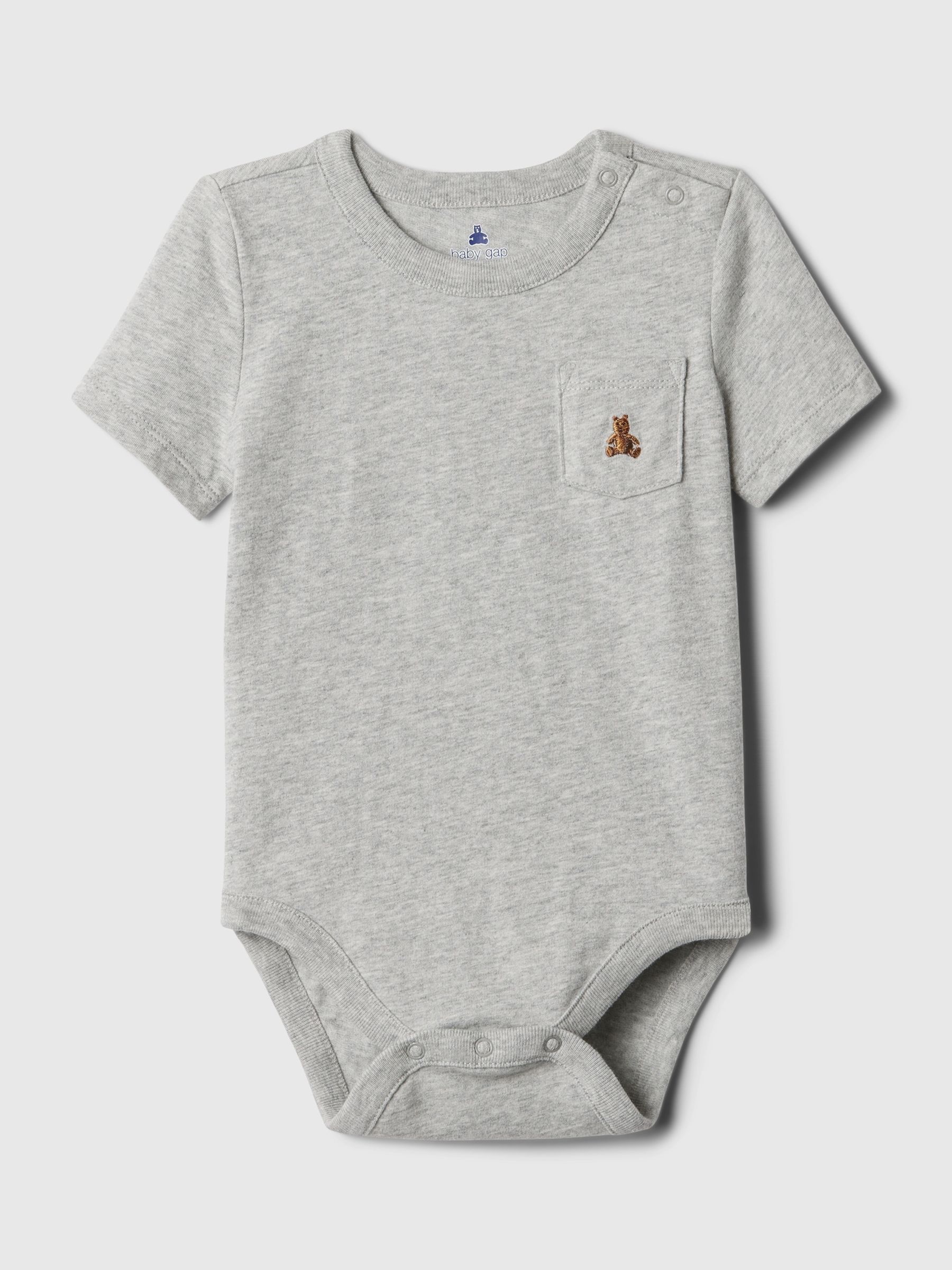 Grey Embroidered Brannan Bear Pocket Short Sleeve Bodysuit (Newborn-24mths) - Image 1 of 2