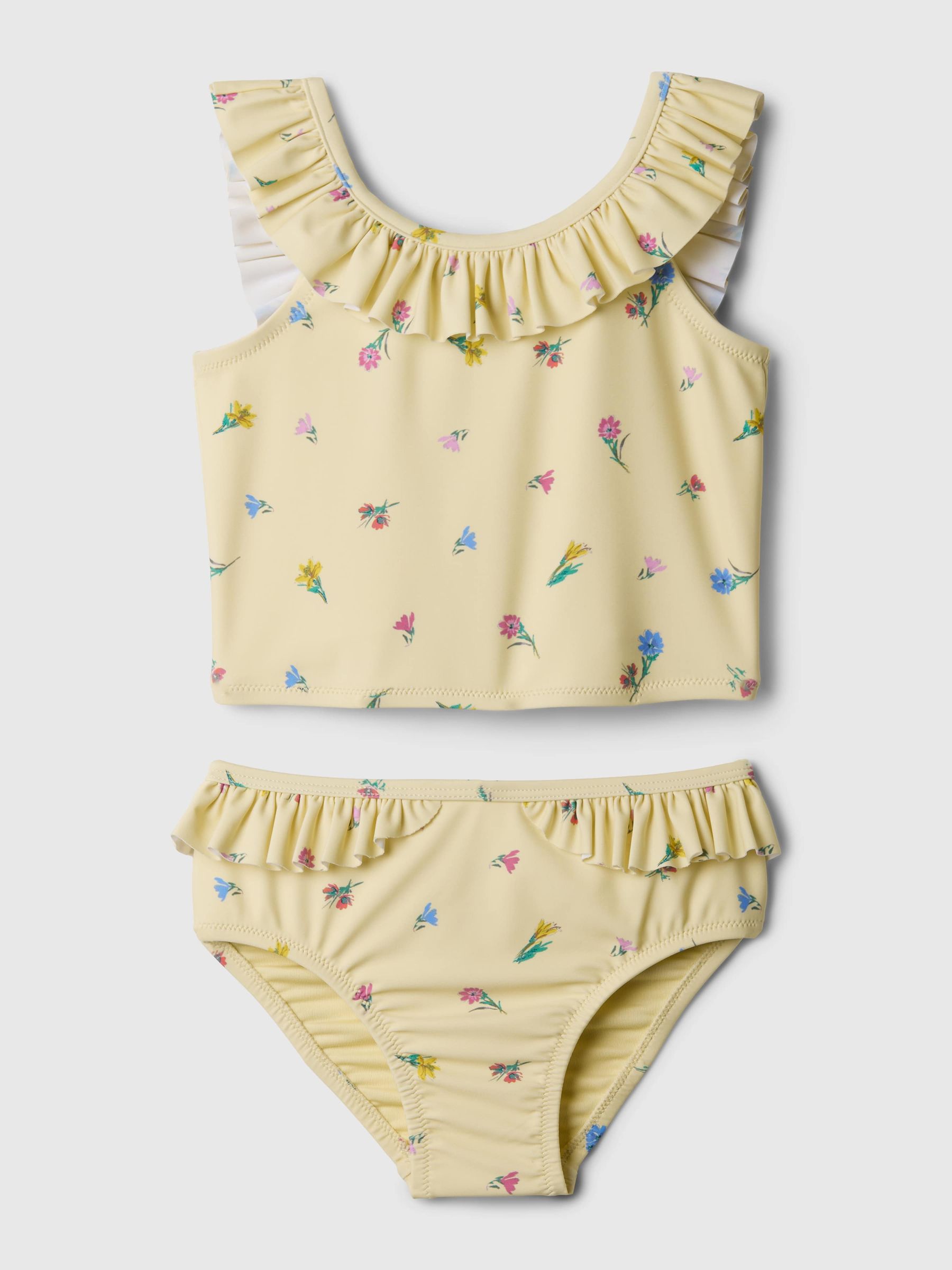 Yellow Floral Ruffle Detail Baby Tankini (6mths-5yrs) - Image 1 of 3