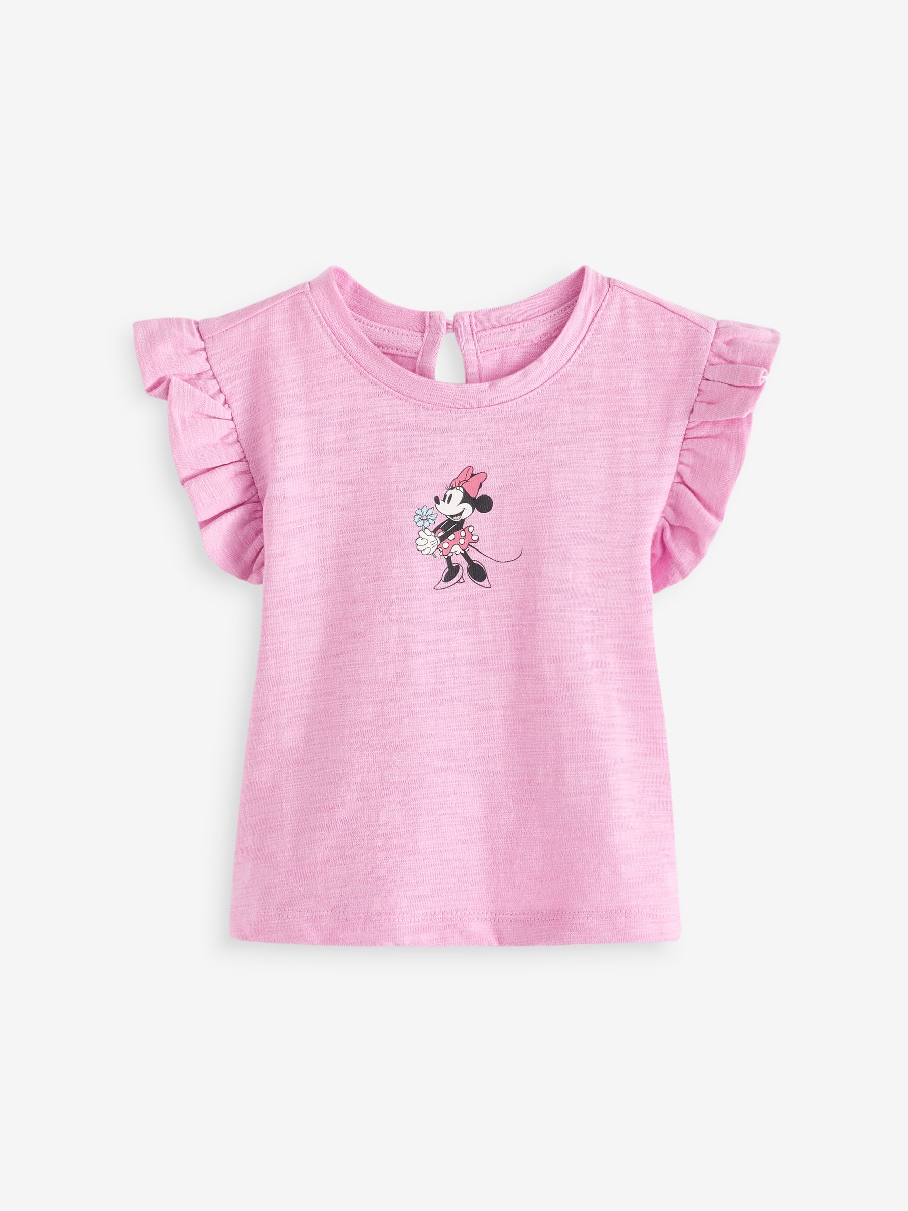 Pink Disney Minnie Mouse Ruffle Sleeve Baby T-Shirt (3mths-7yrs) - Image 1 of 1