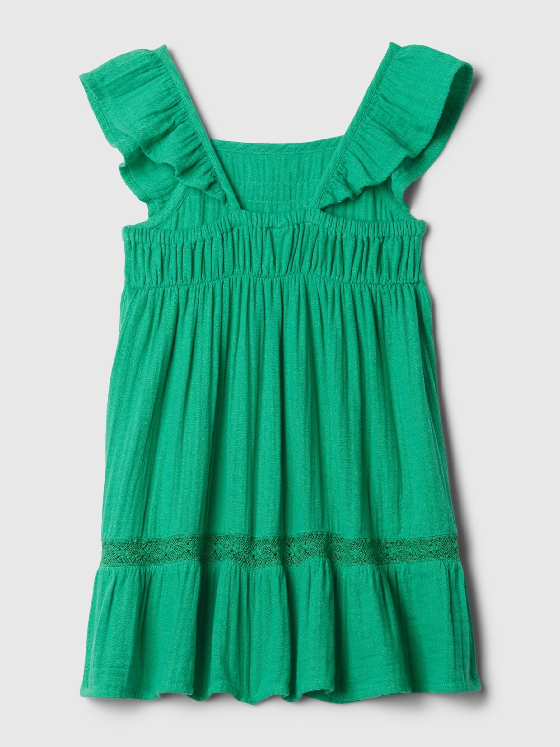 Green Crinkle Cotton and Lace Tiered Dress (3mths-7yrs) - Image 2 of 2