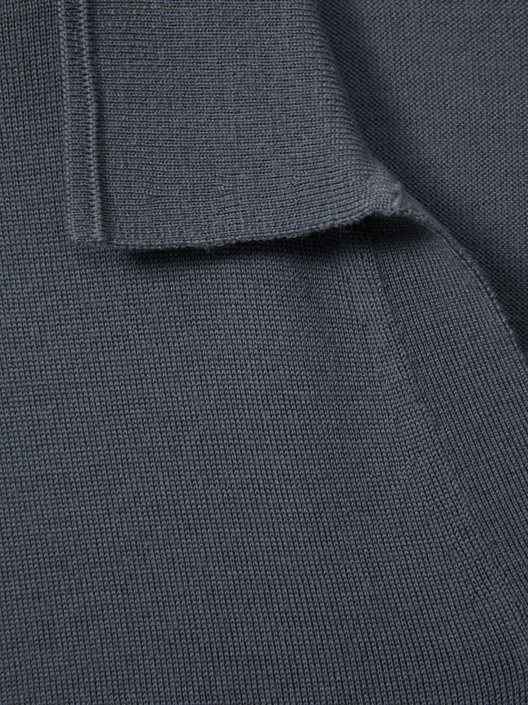 Merino Wool Open Collar Polo Shirt in Steel Blue - Image 5 of 5