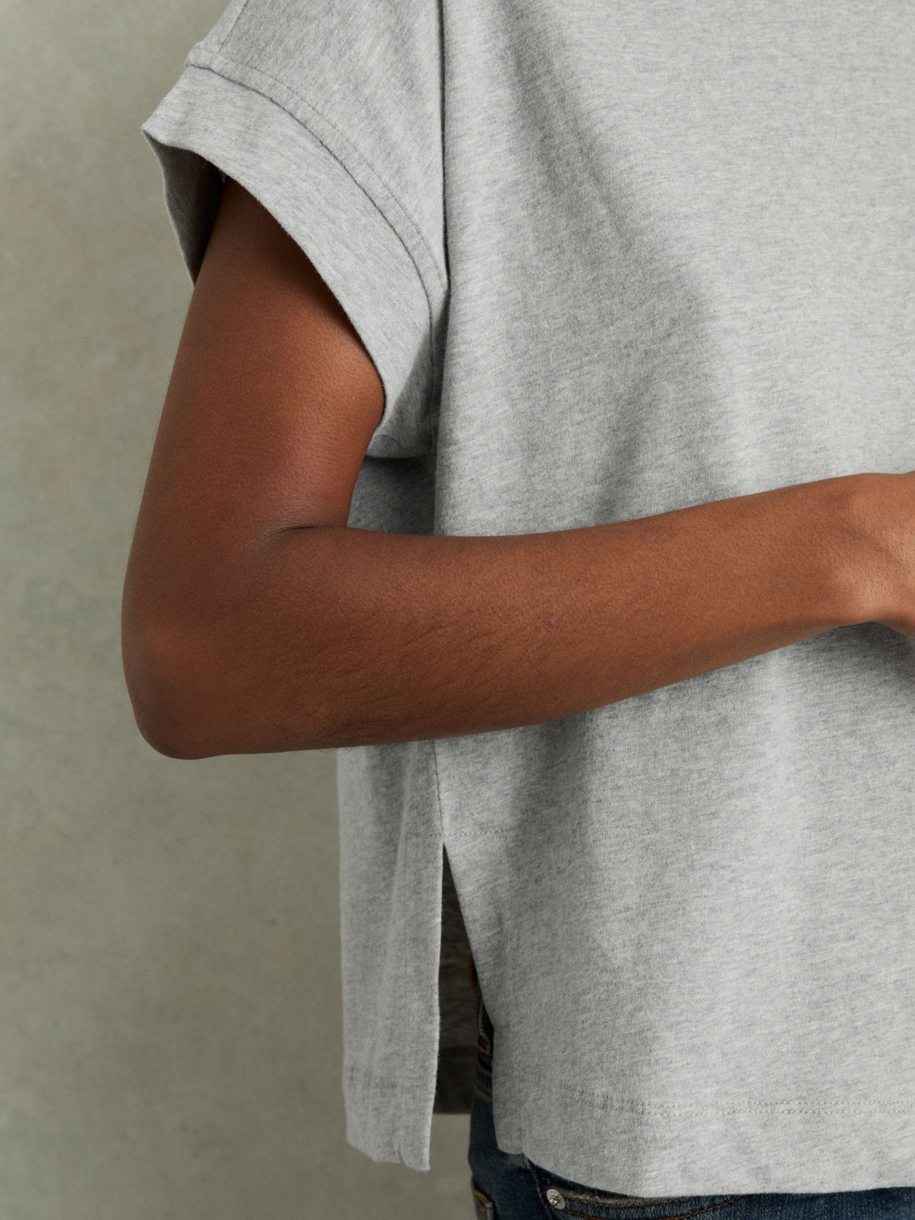 Cotton Crew Neck T-Shirt in Grey Marl - Image 4 of 6