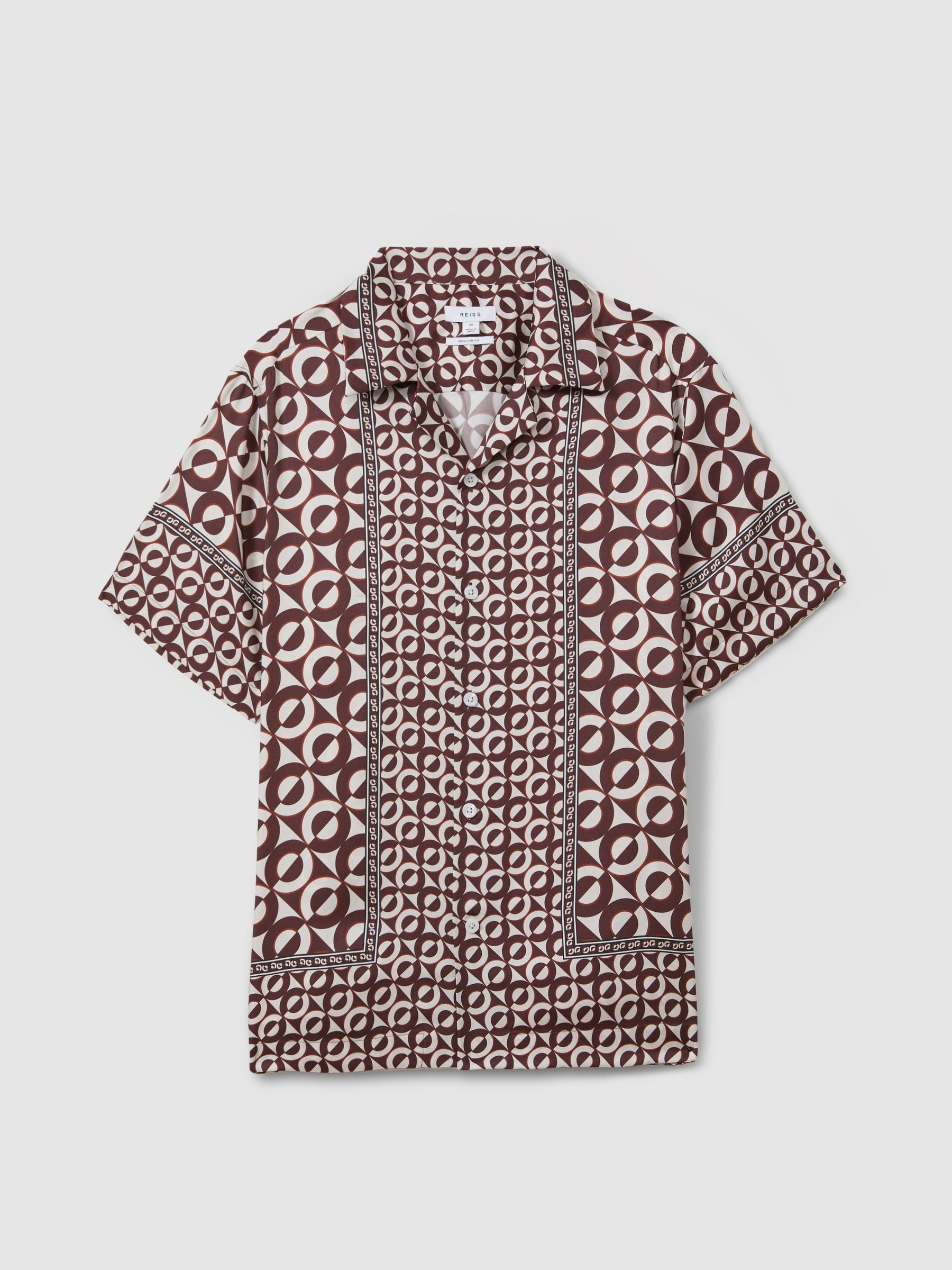 Geometric Print Cuban Collar Shirt in Tobacco - Image 2 of 6