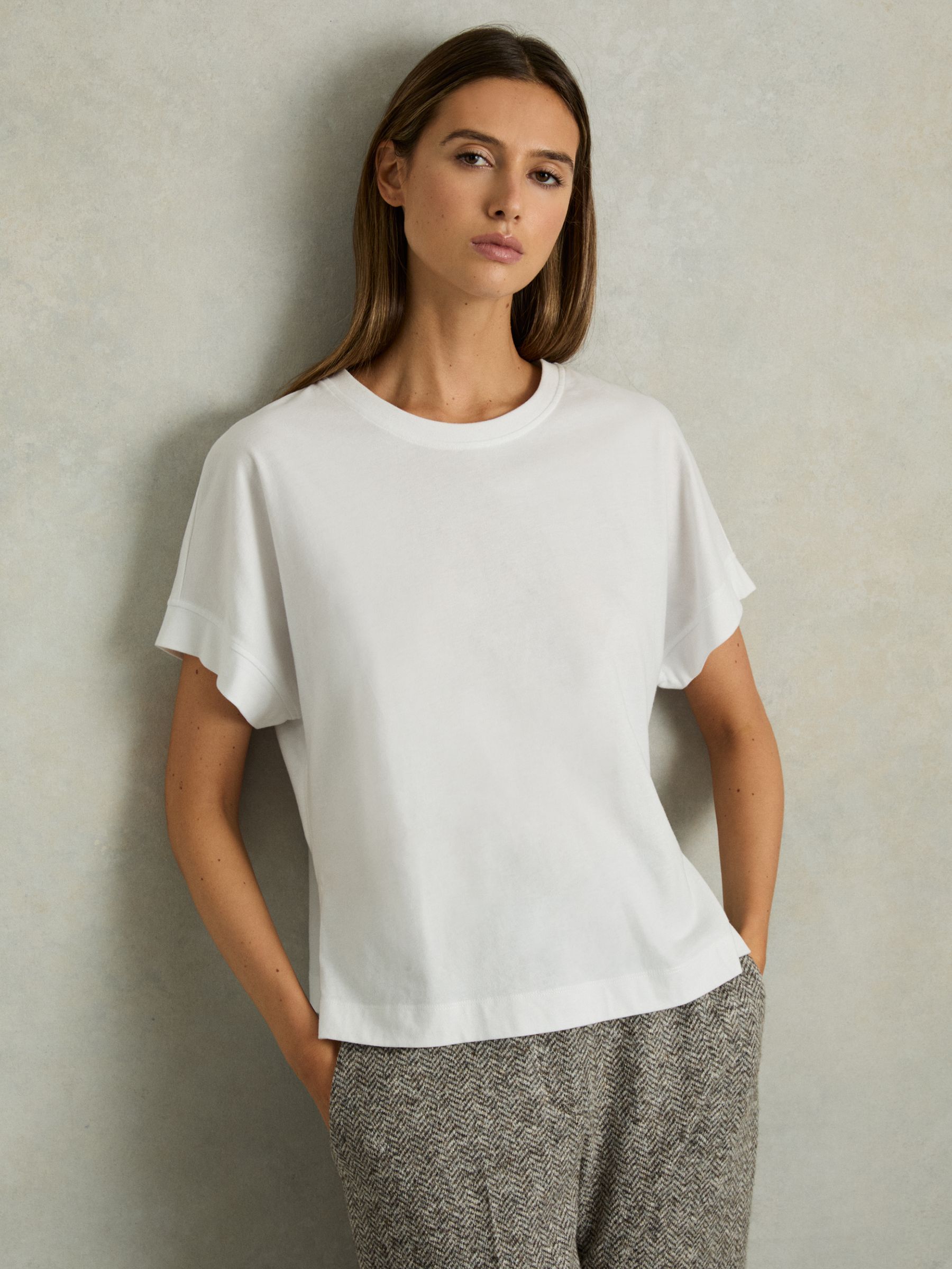 Cotton Crew Neck T-Shirt in White - Image 1 of 7