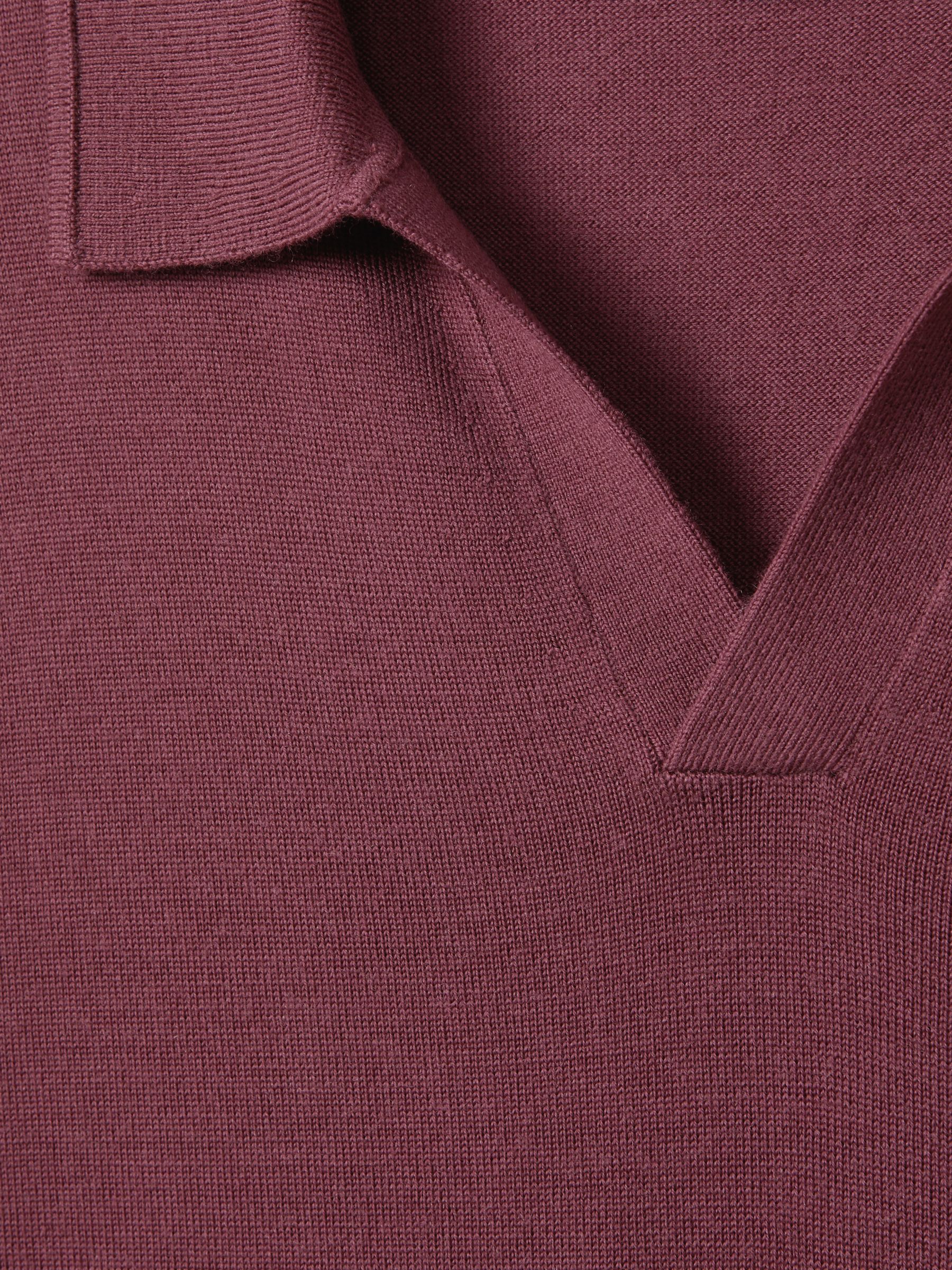 Merino Wool Open Collar Polo Shirt in Berry - Image 6 of 6