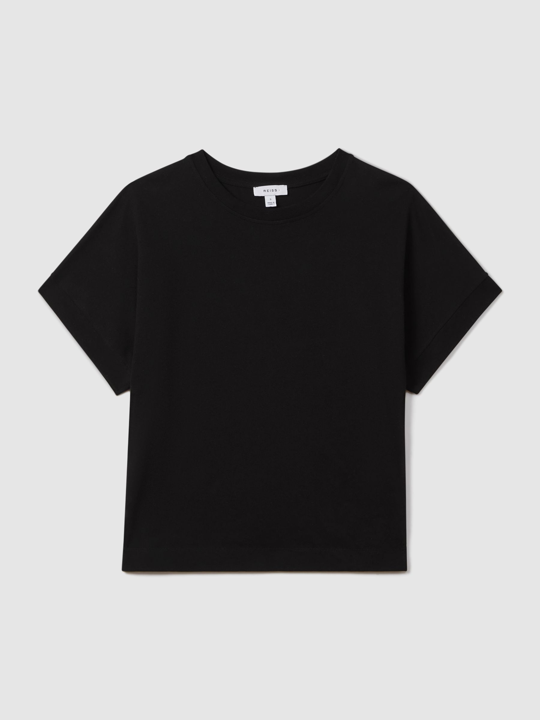 Cotton Crew Neck T-Shirt in Black - Image 2 of 7