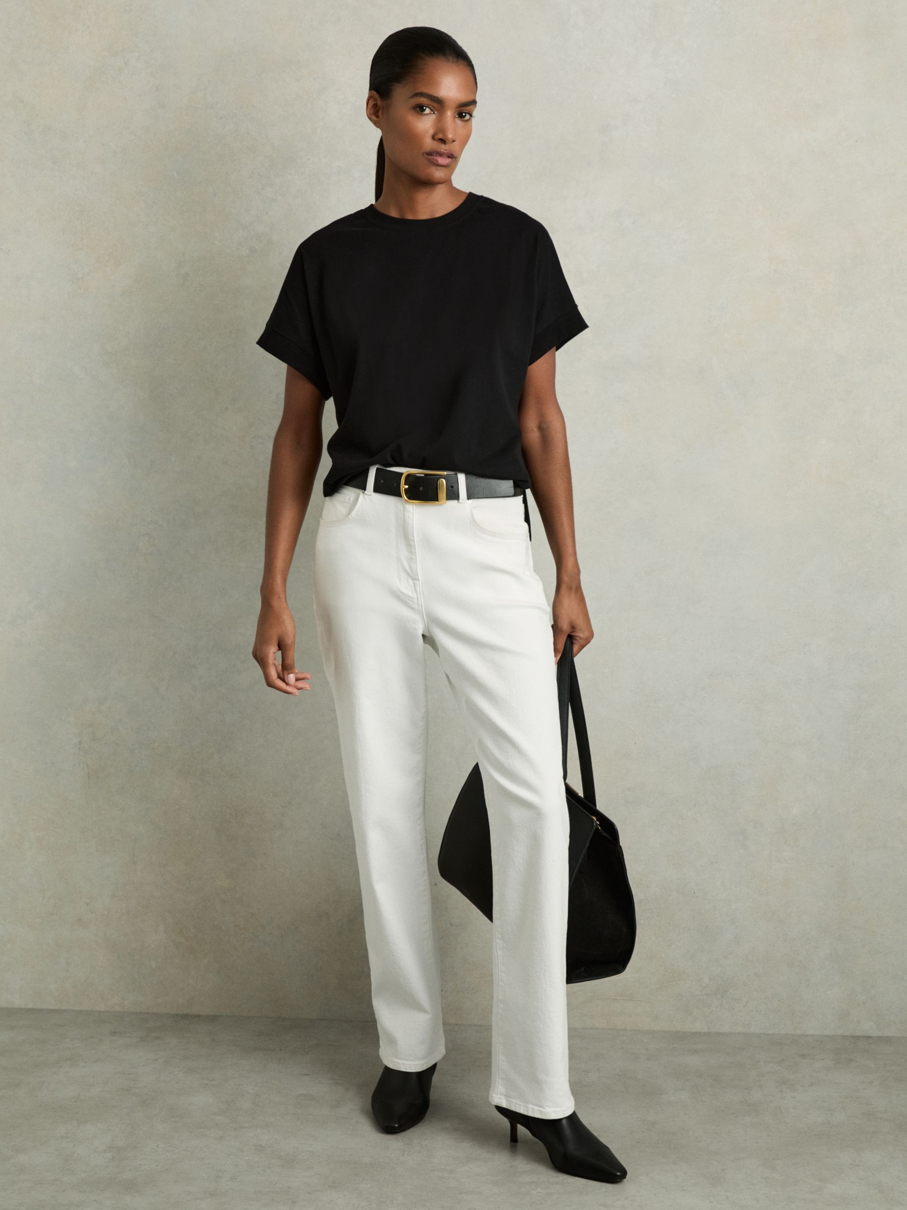 Cotton Crew Neck T-Shirt in Black - Image 3 of 7