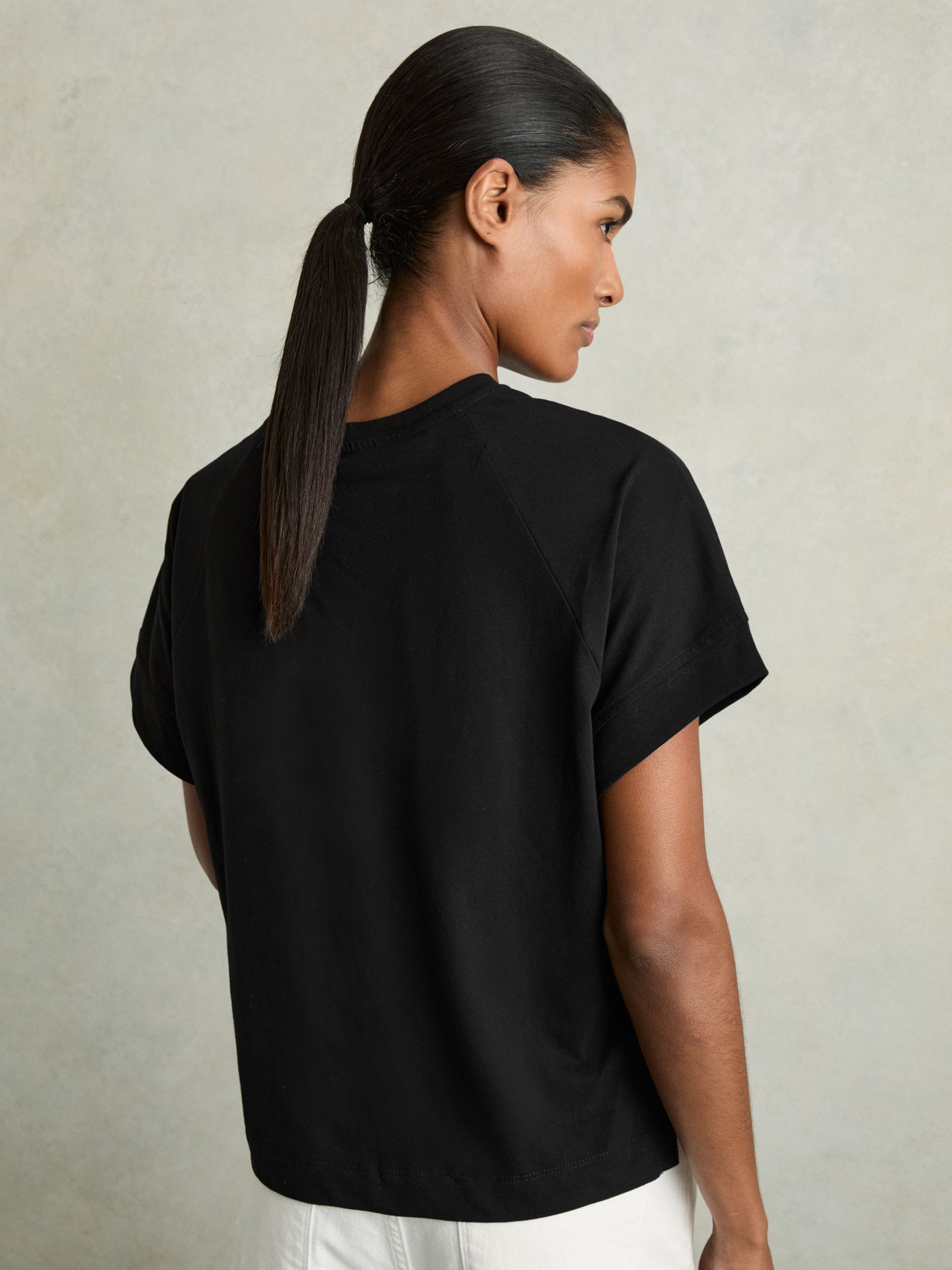 Cotton Crew Neck T-Shirt in Black - Image 5 of 7