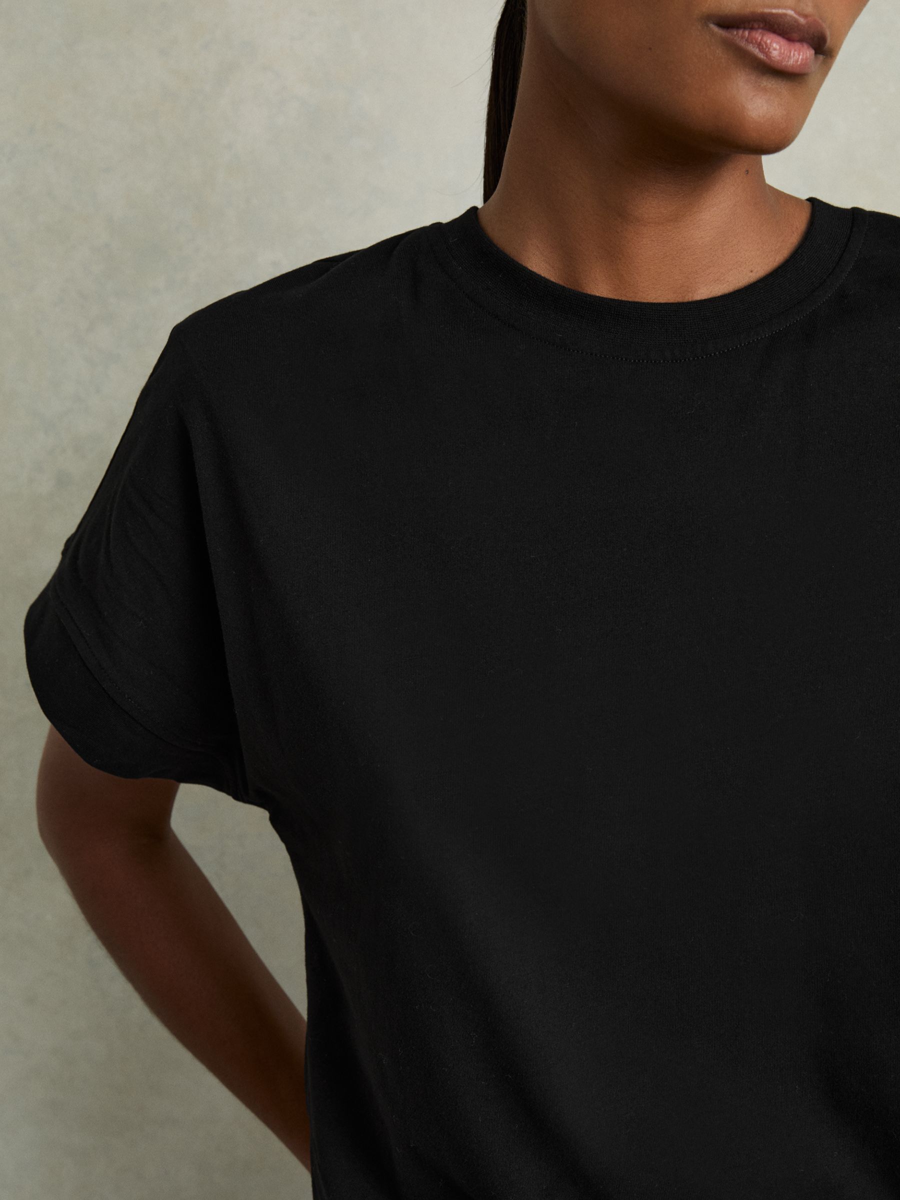Cotton Crew Neck T-Shirt in Black - Image 6 of 7