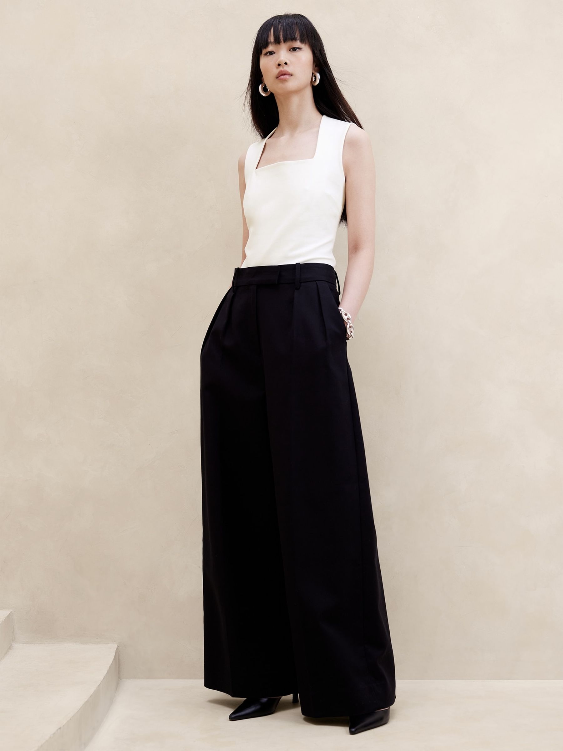 Banana Republic White Everywhere Ponte Square Neck Top - Image 1 of 4