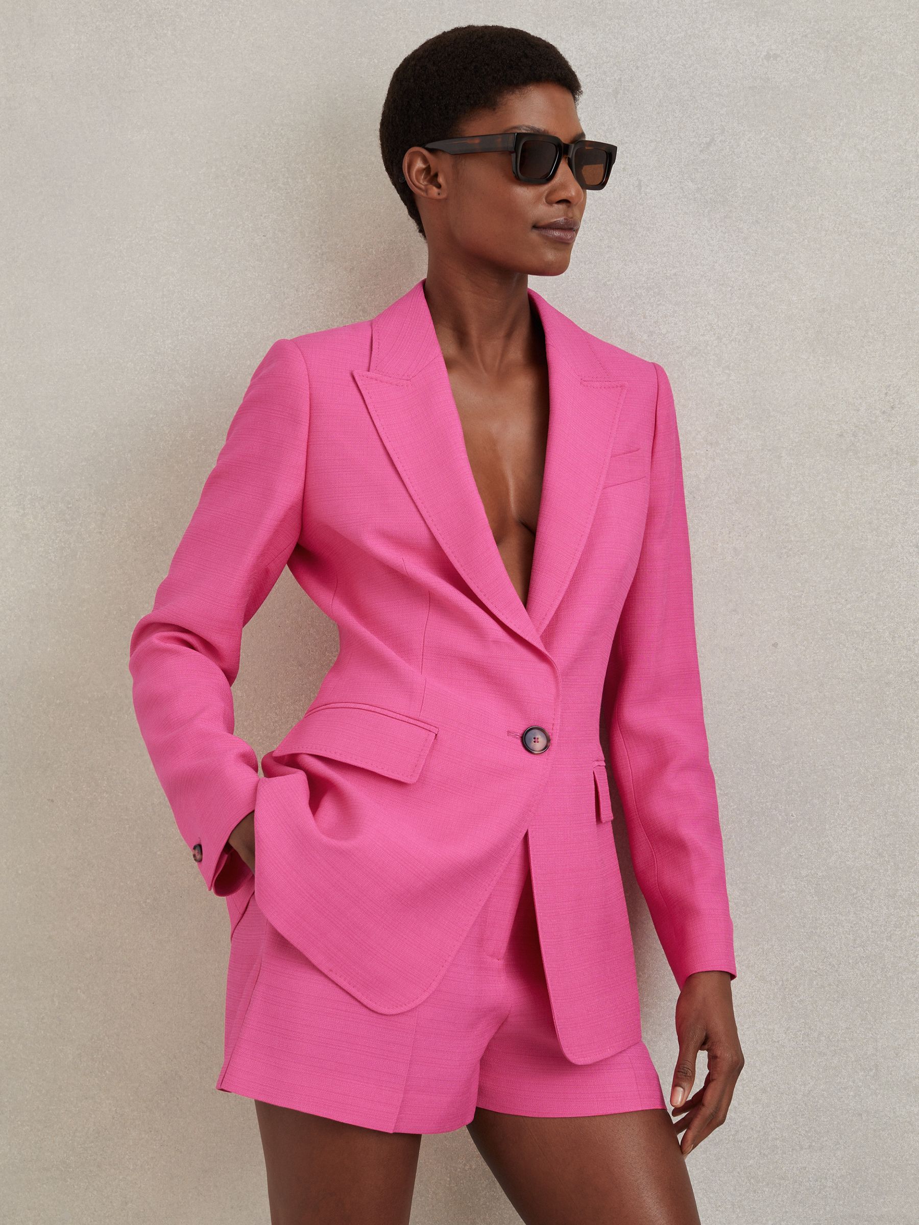 Petite Tailored Textured Single Breasted Suit: Blazer in Pink - Image 3 of 7