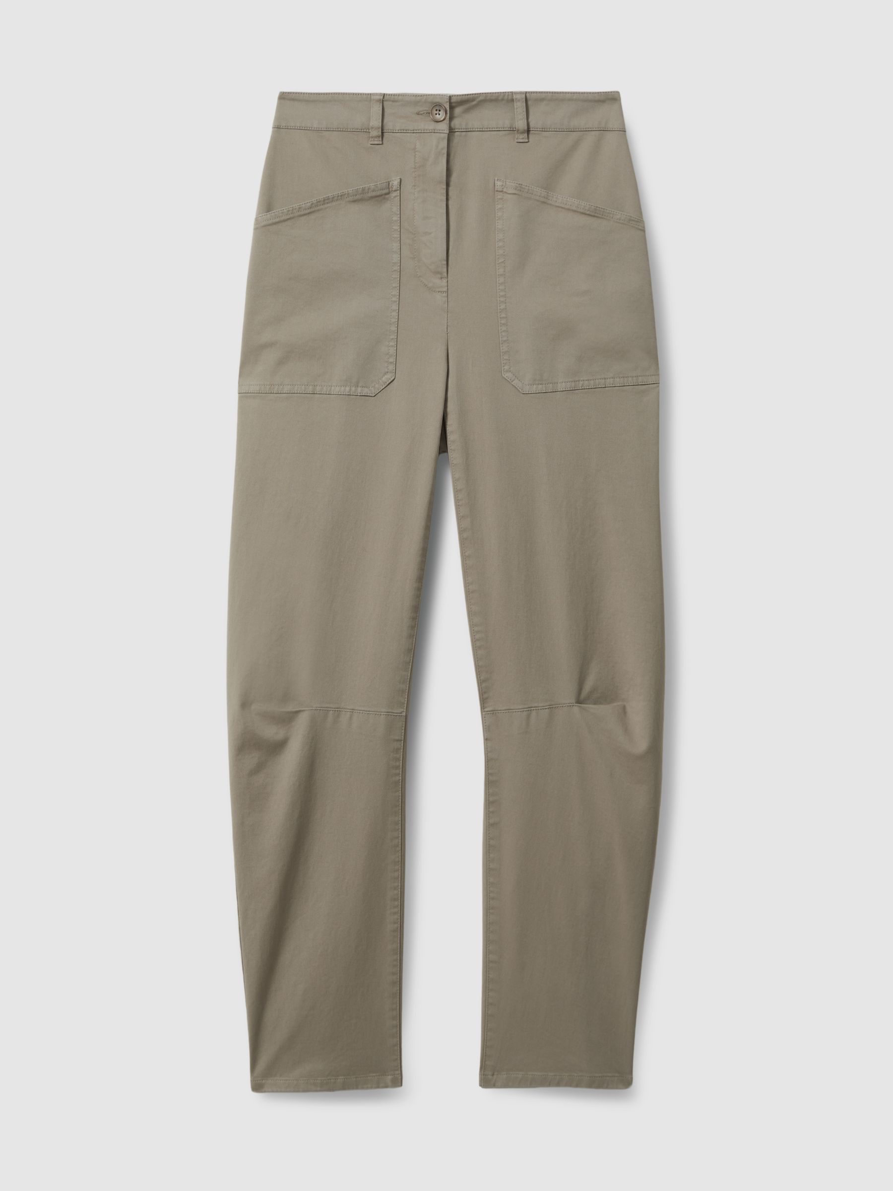 Cotton Blend Barrel Leg Trousers in Olive - Image 2 of 5