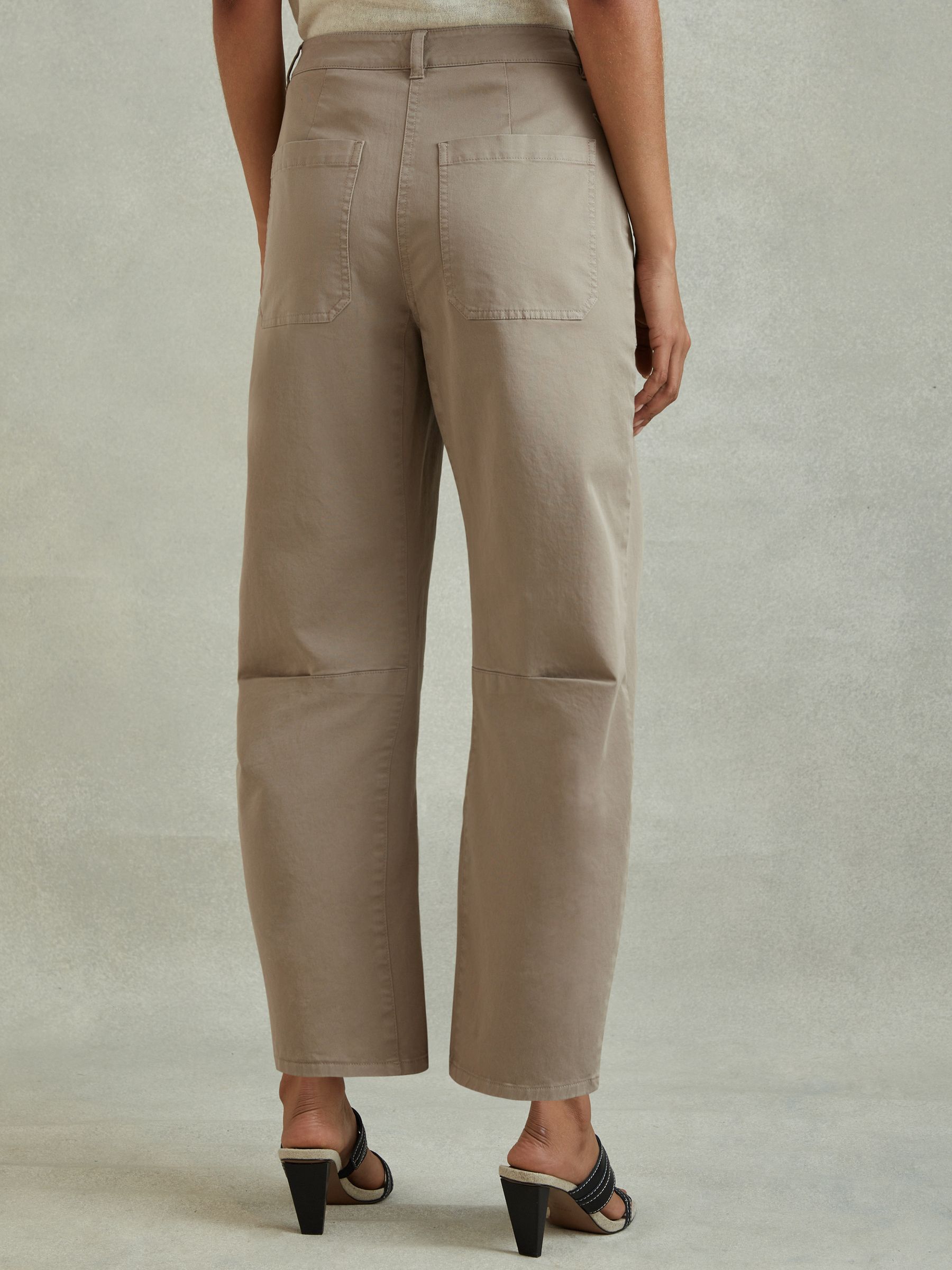Cotton Blend Barrel Leg Trousers in Olive - Image 4 of 5