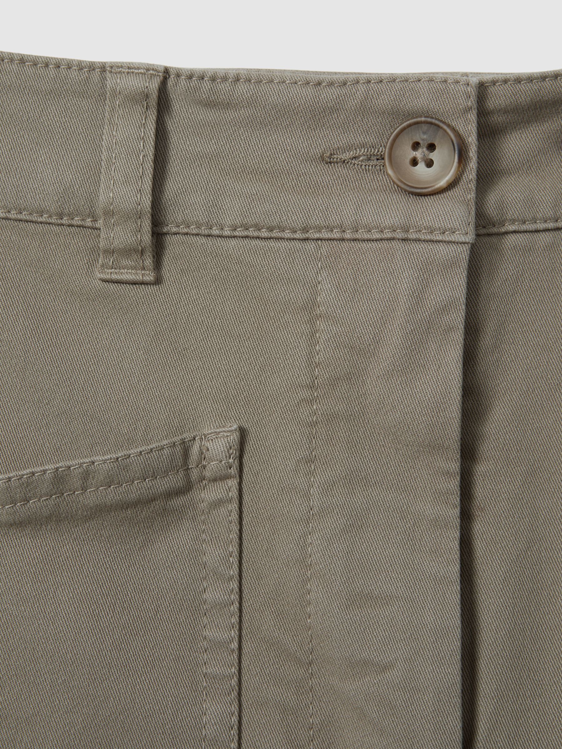 Cotton Blend Barrel Leg Trousers in Olive - Image 5 of 5