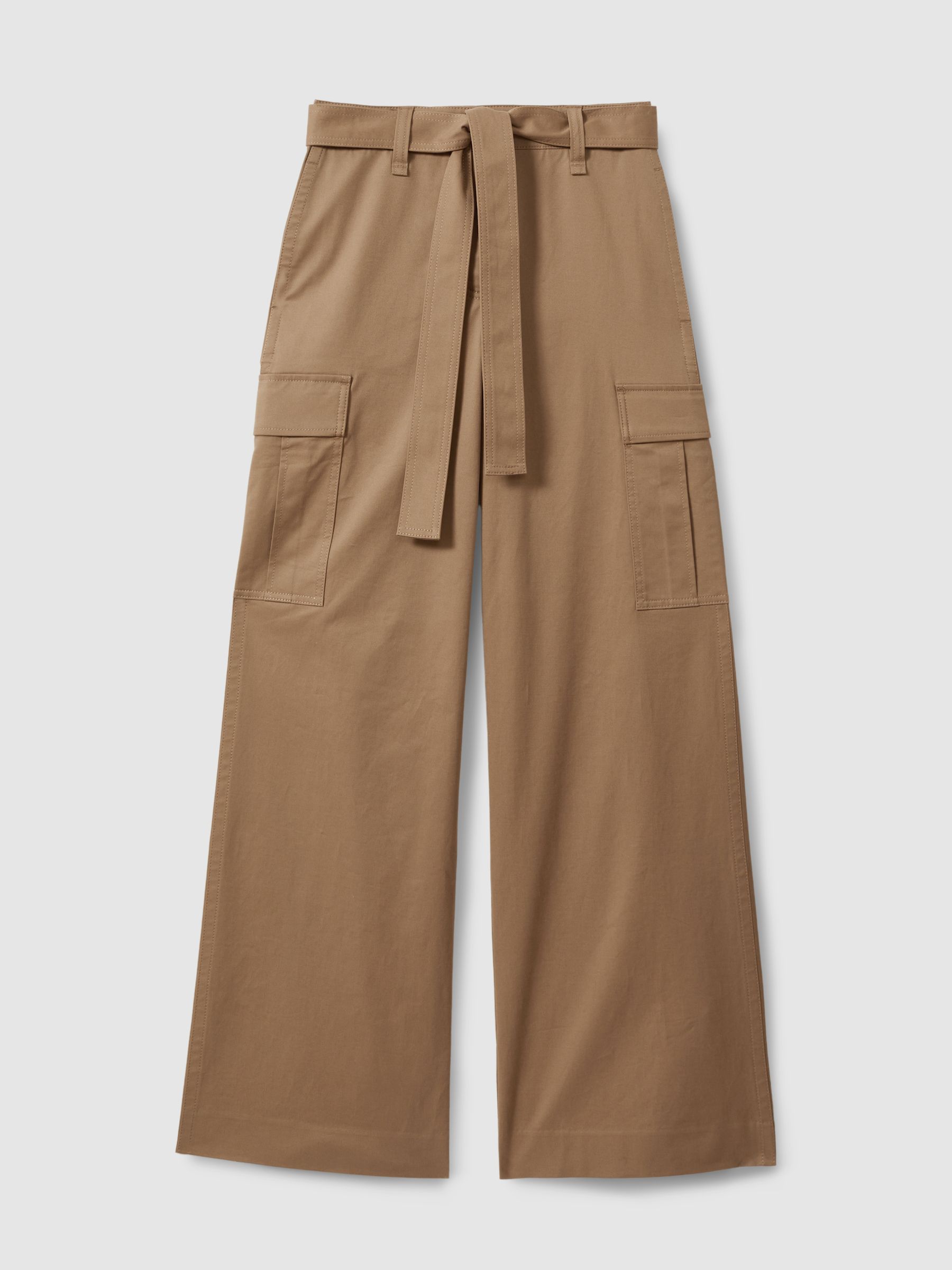 Petite Cotton Blend Wide Leg Cargo Trousers in Camel - Image 2 of 7