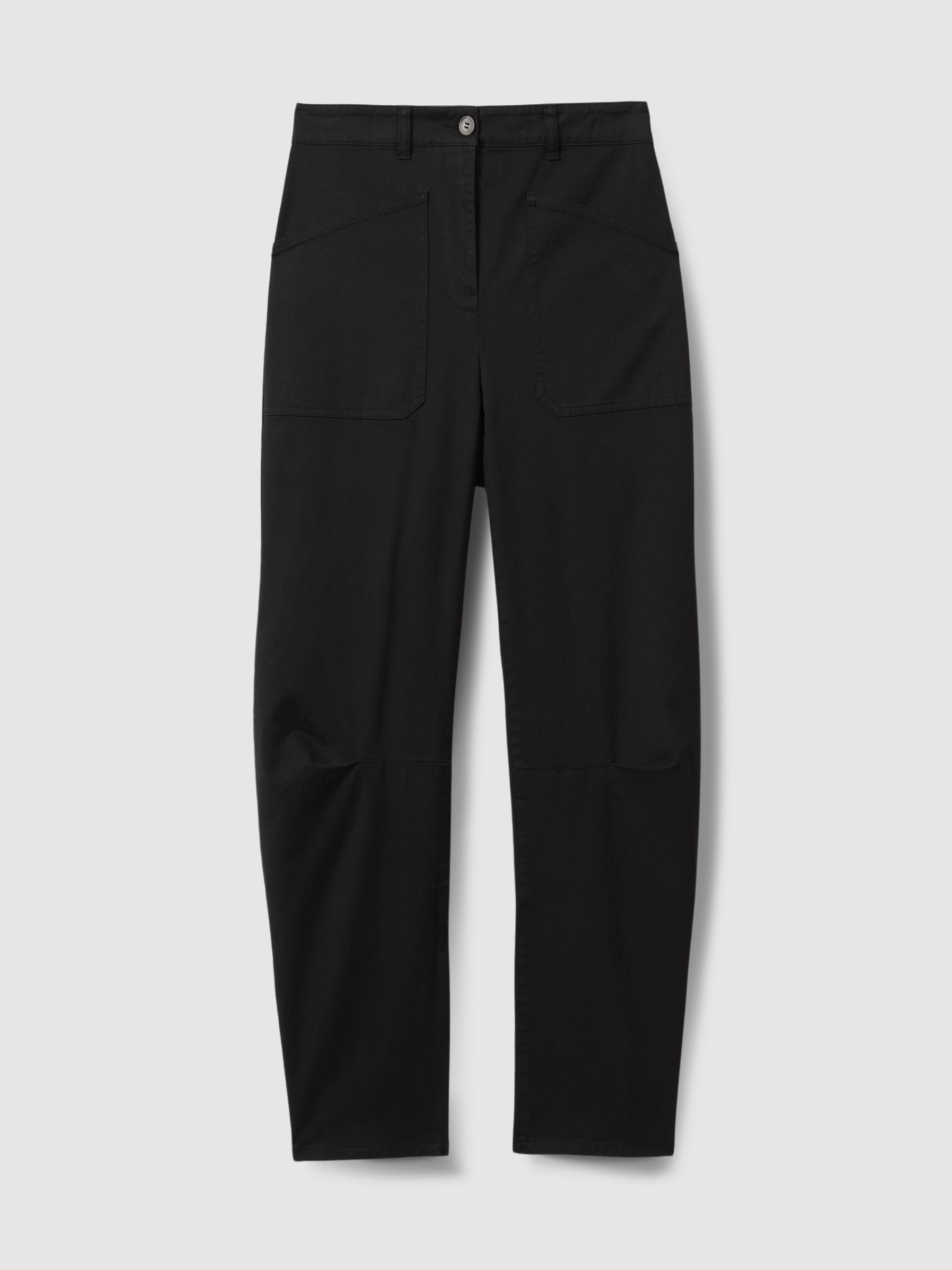 Cotton Blend Barrel Leg Trousers in Washed Black - Image 2 of 5