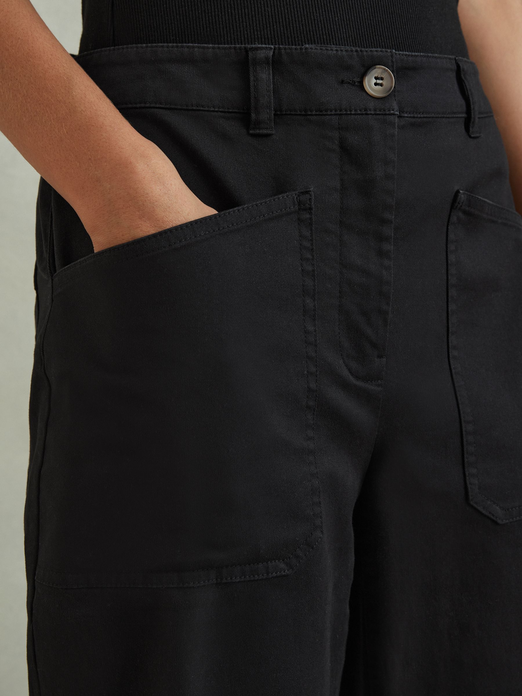 Cotton Blend Barrel Leg Trousers in Washed Black - Image 3 of 5