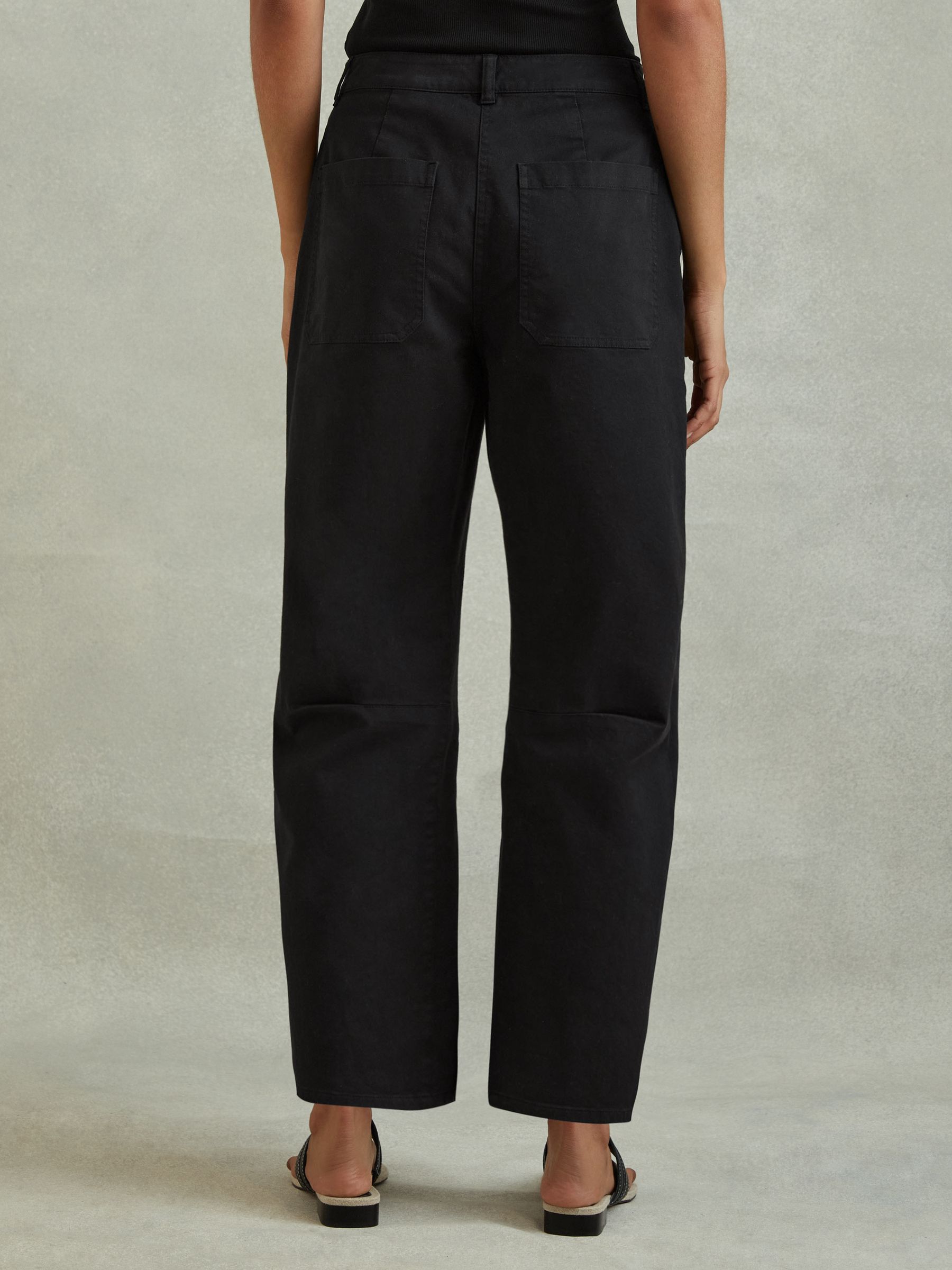 Cotton Blend Barrel Leg Trousers in Washed Black - Image 4 of 5