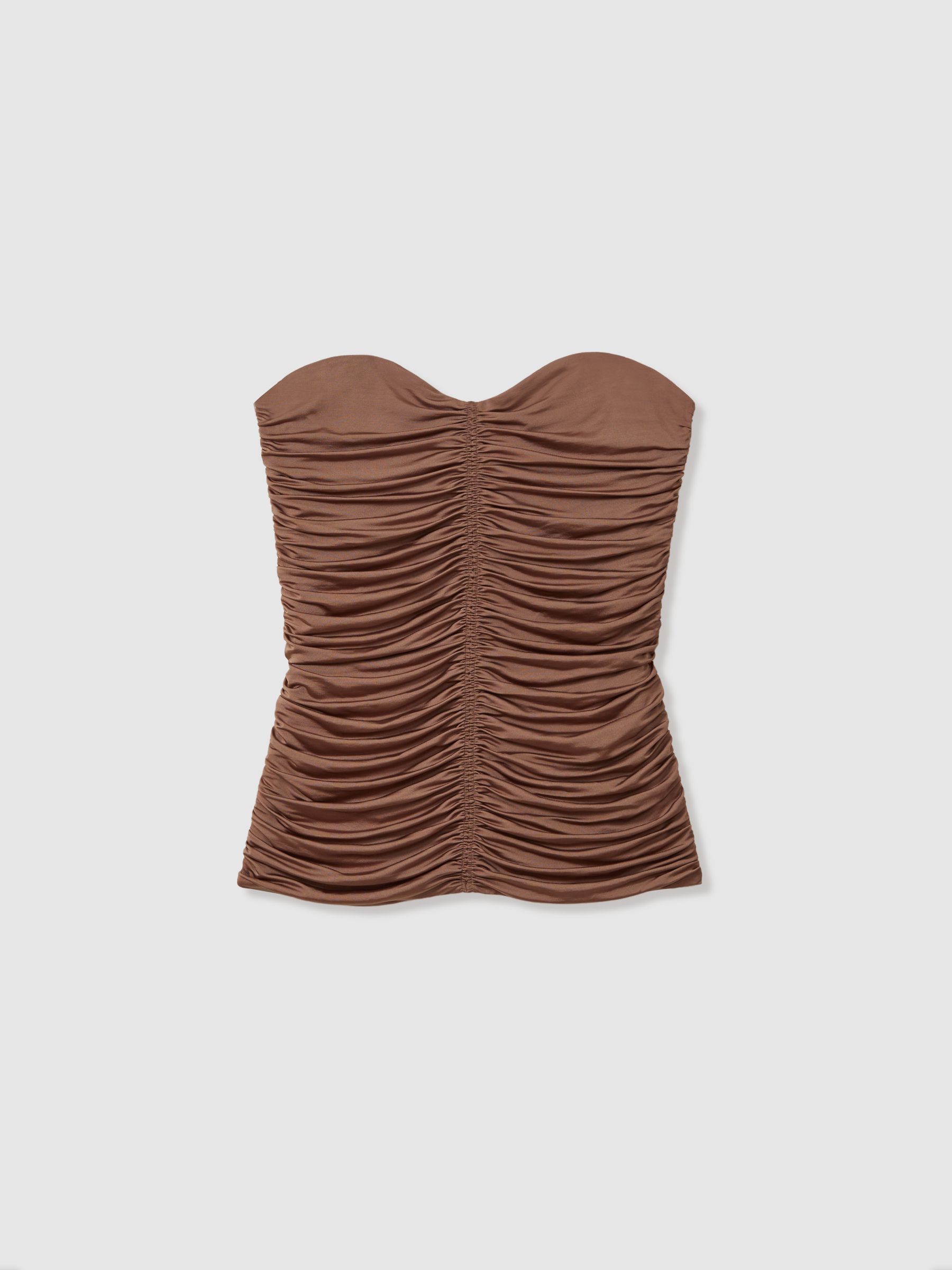 Ruched Strapless Tube Top in Mink - Image 2 of 5
