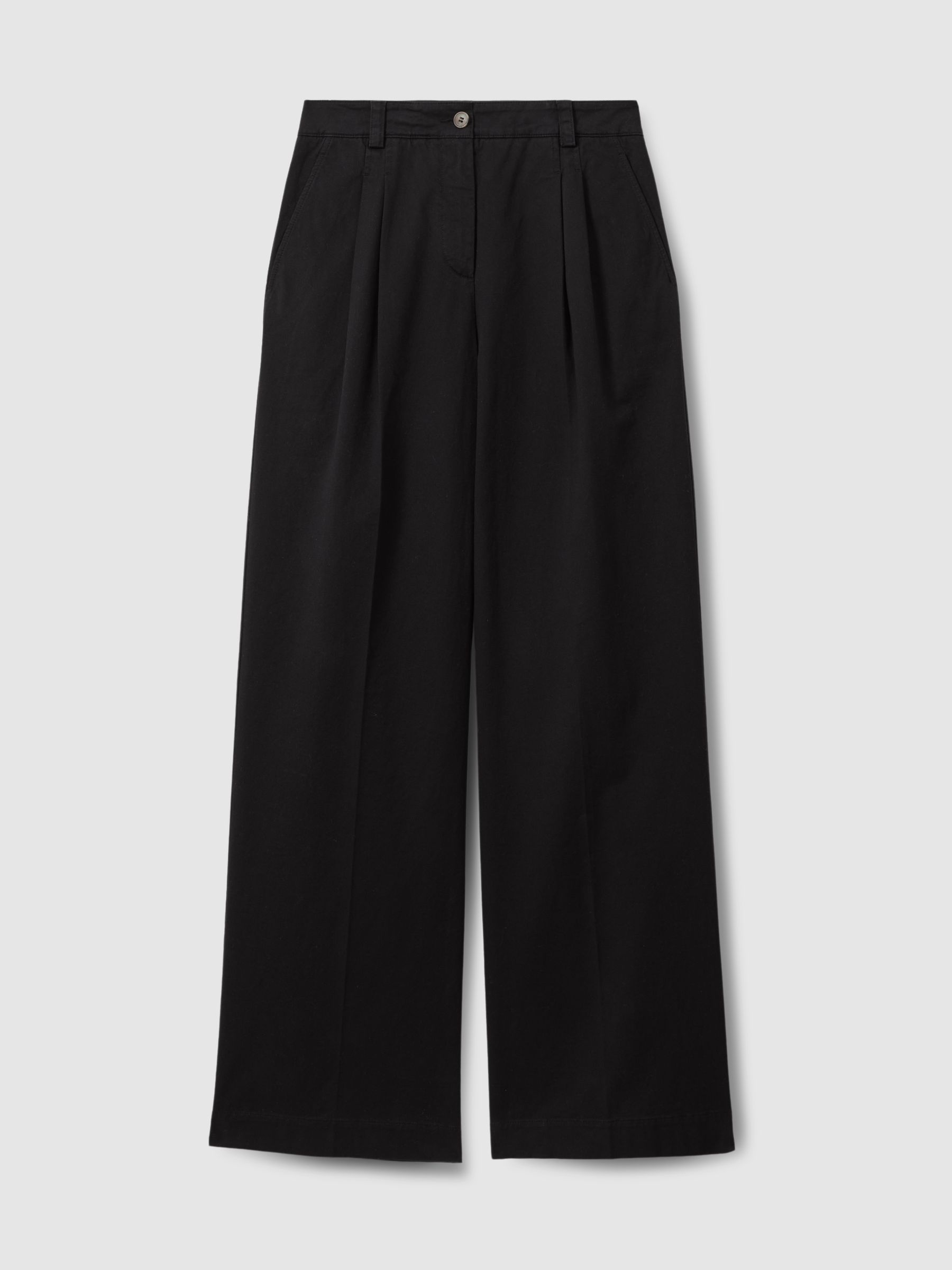 Cotton Blend Wide Leg Trousers in Washed Black - Image 2 of 5