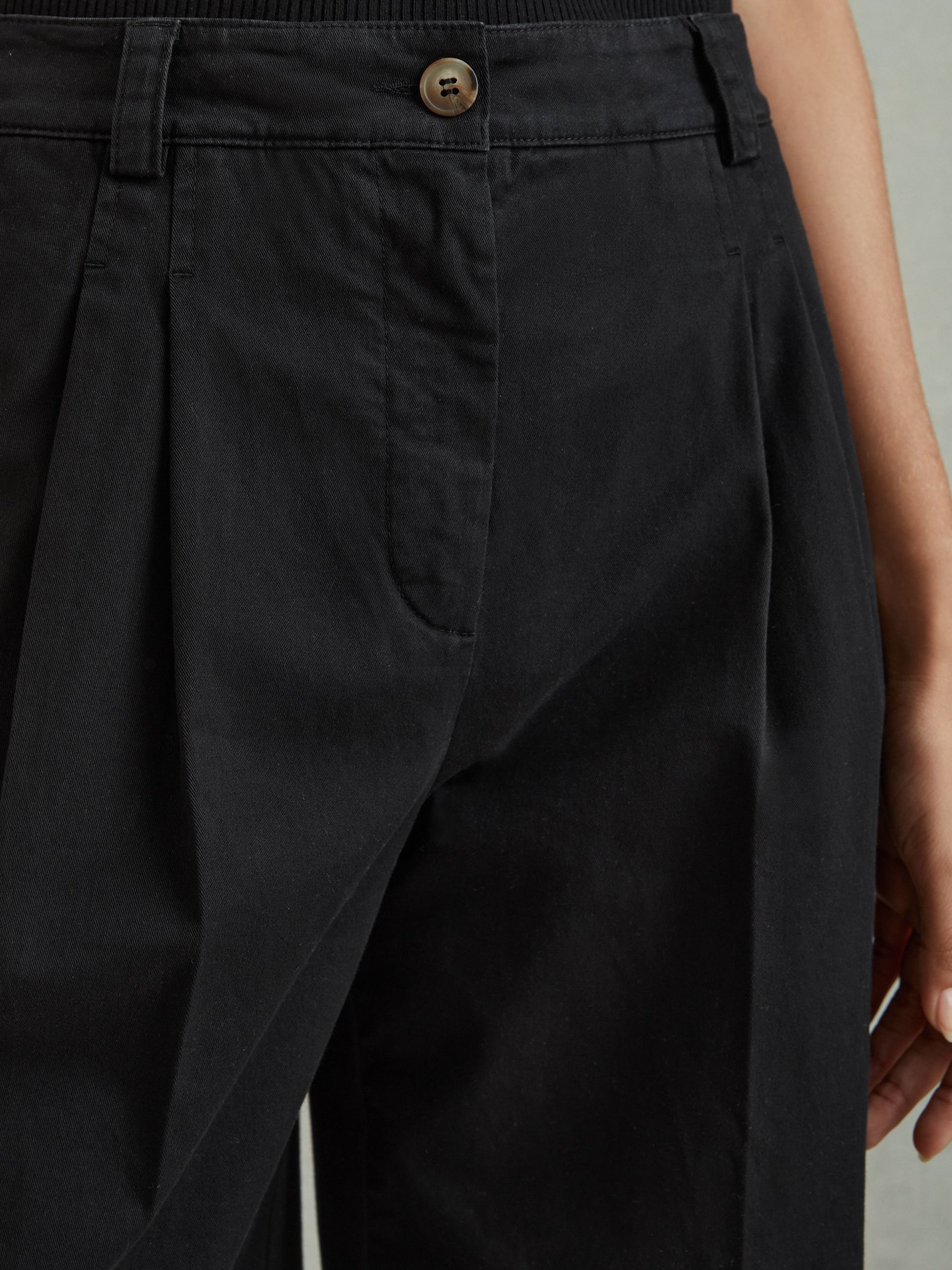 Cotton Blend Wide Leg Trousers in Washed Black - Image 3 of 5
