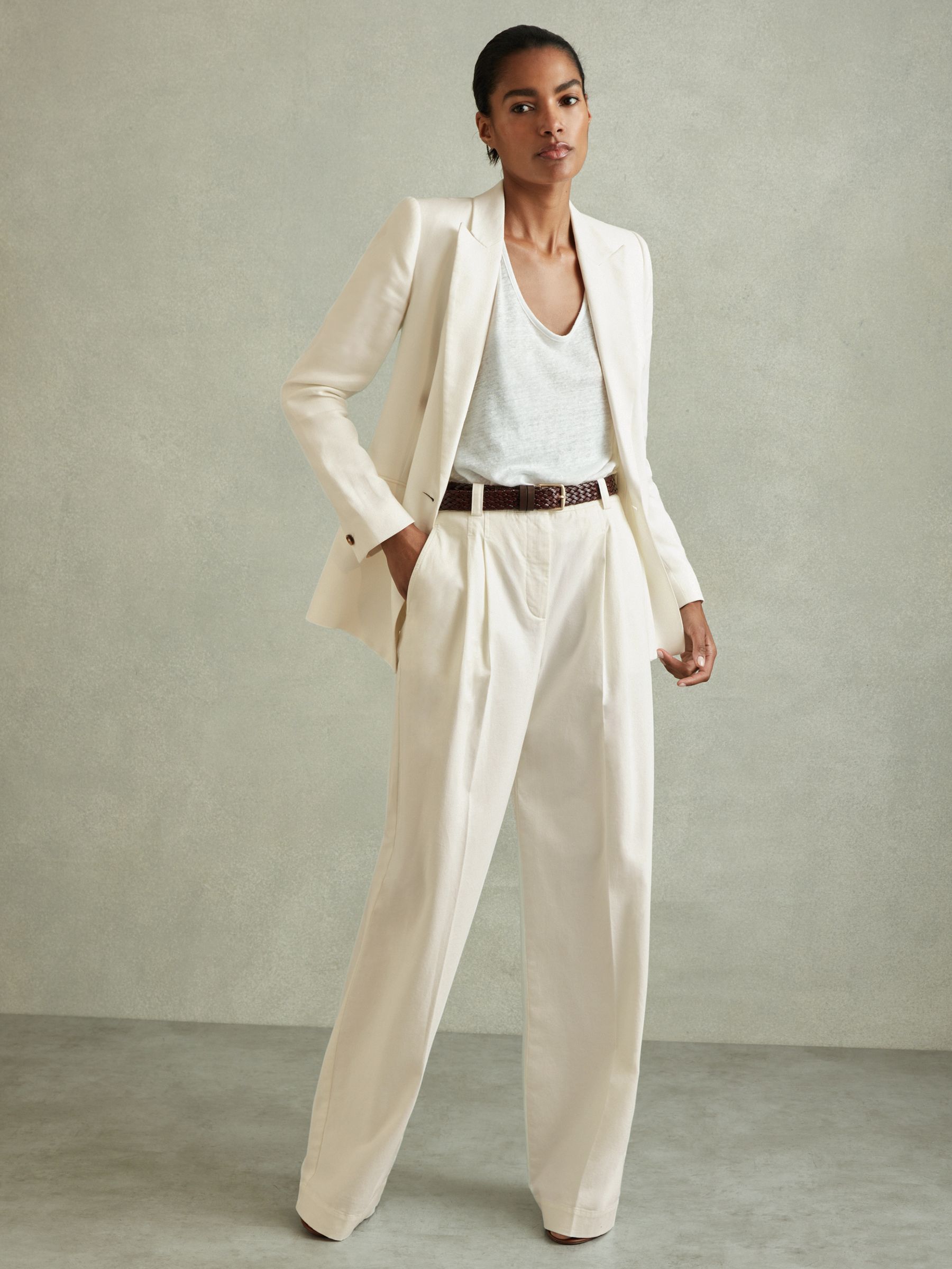 Cotton Blend Wide Leg Trousers in White - Image 1 of 1