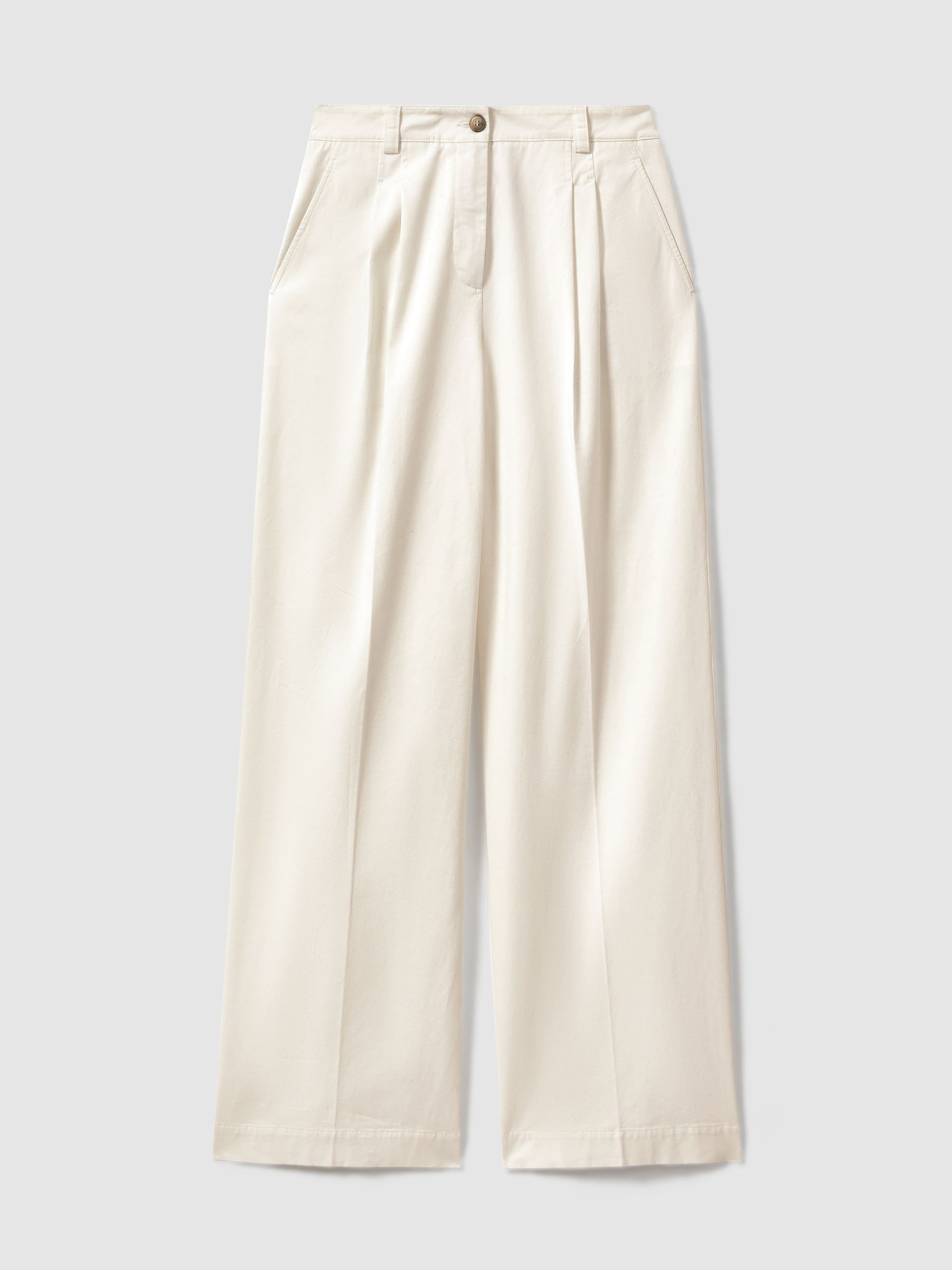 Cotton Blend Wide Leg Trousers in White - Image 2 of 6