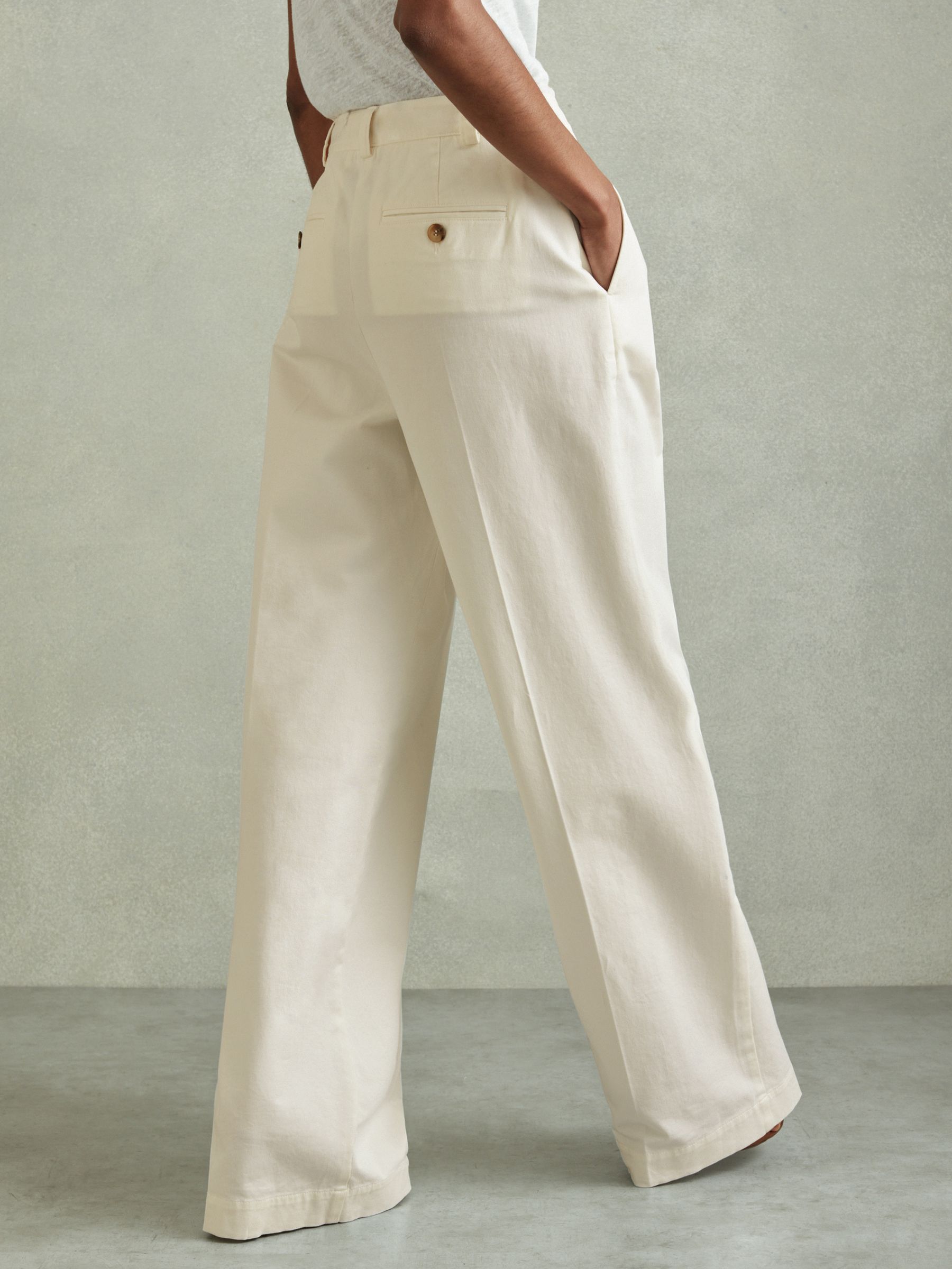 Cotton Blend Wide Leg Trousers in White - Image 5 of 6