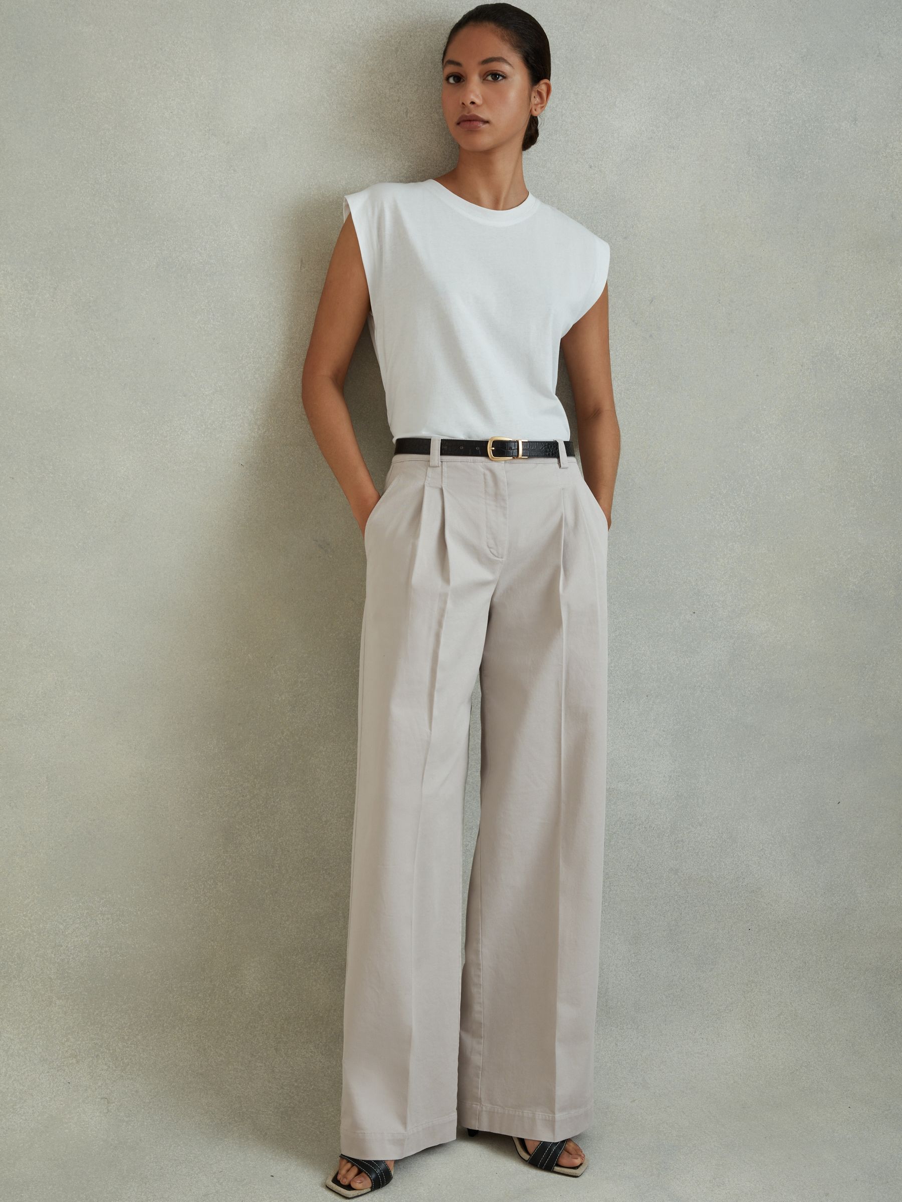 Cotton Blend Wide Leg Trousers in Grey - Image 1 of 1