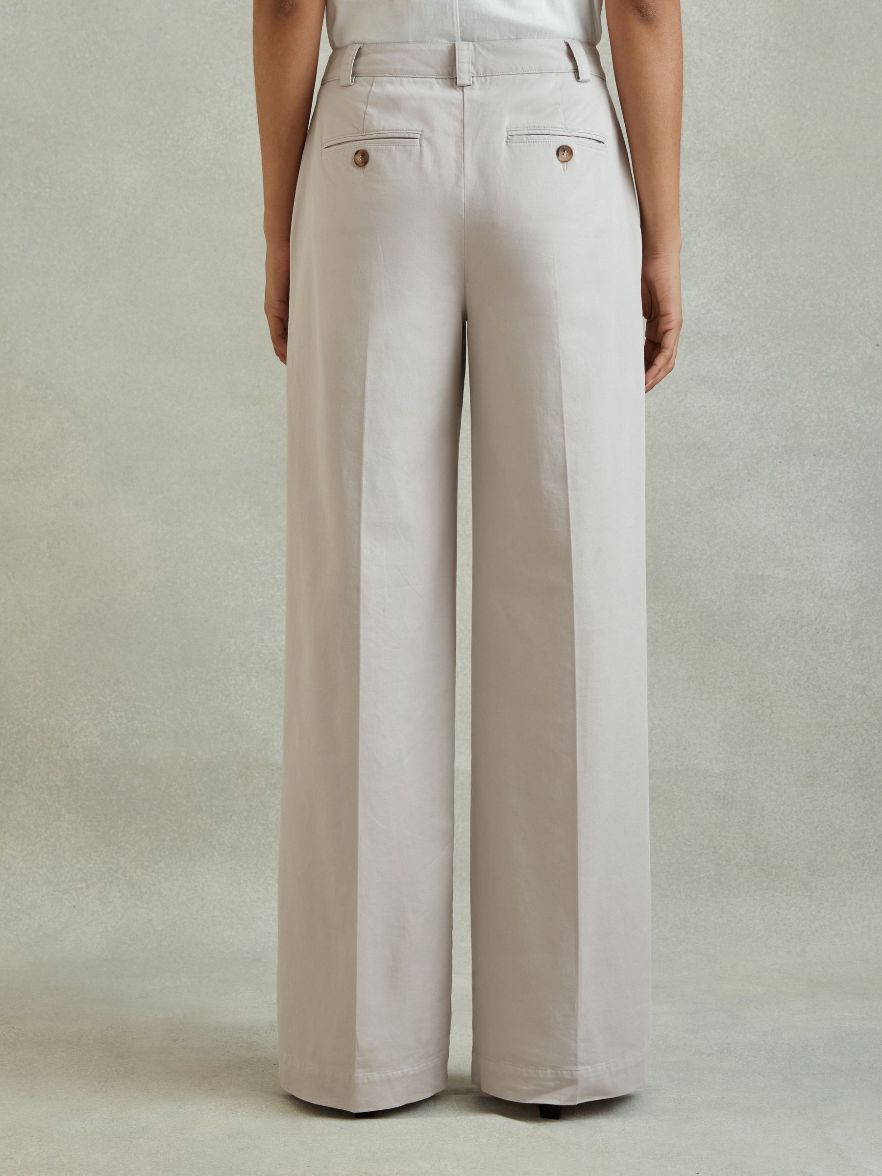 Cotton Blend Wide Leg Trousers in Grey - Image 4 of 5