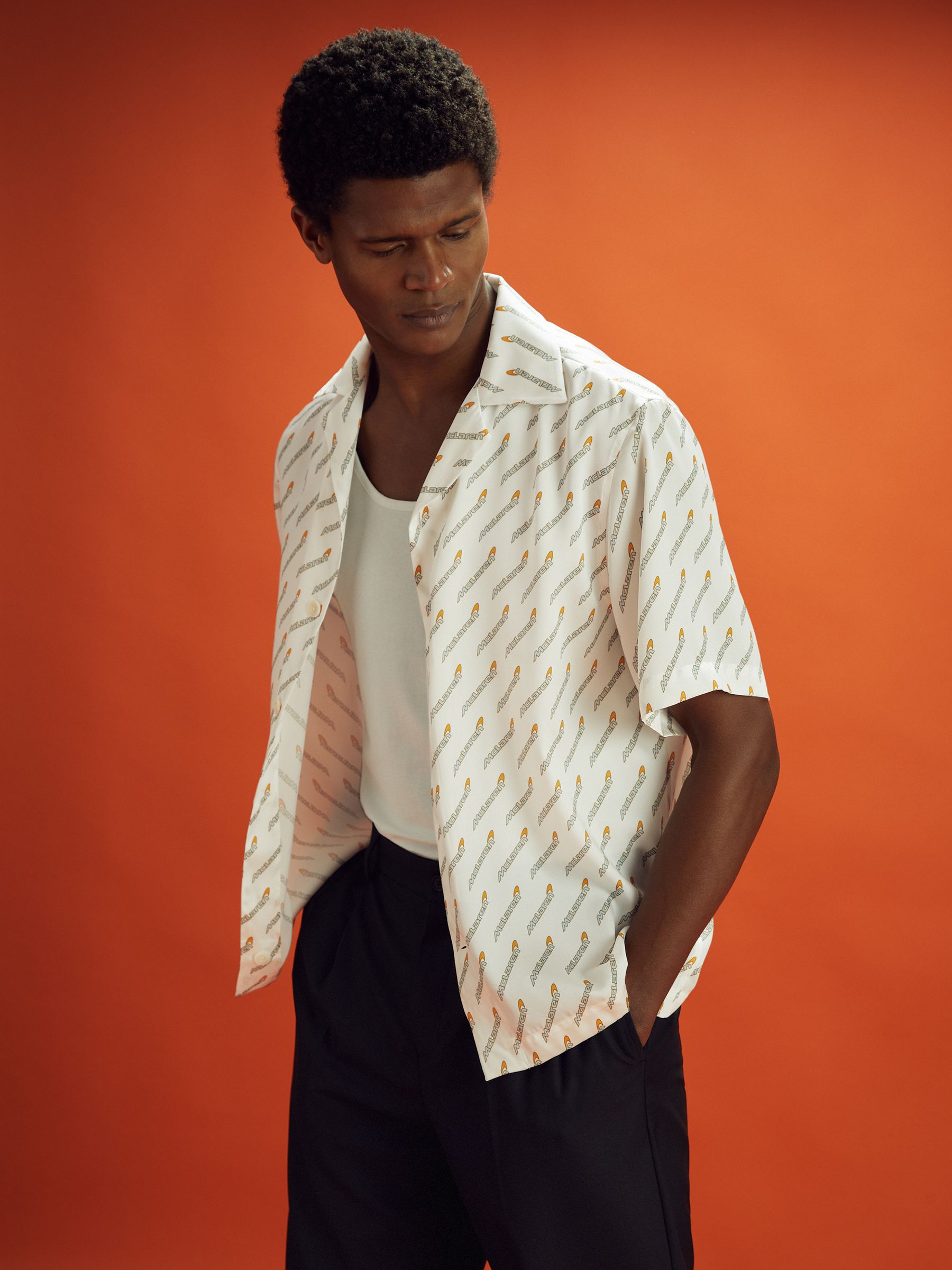 McLaren F1 Monte Carlo Exclusive Cuban Collar Shirt in White Multi - Image 1 of 7