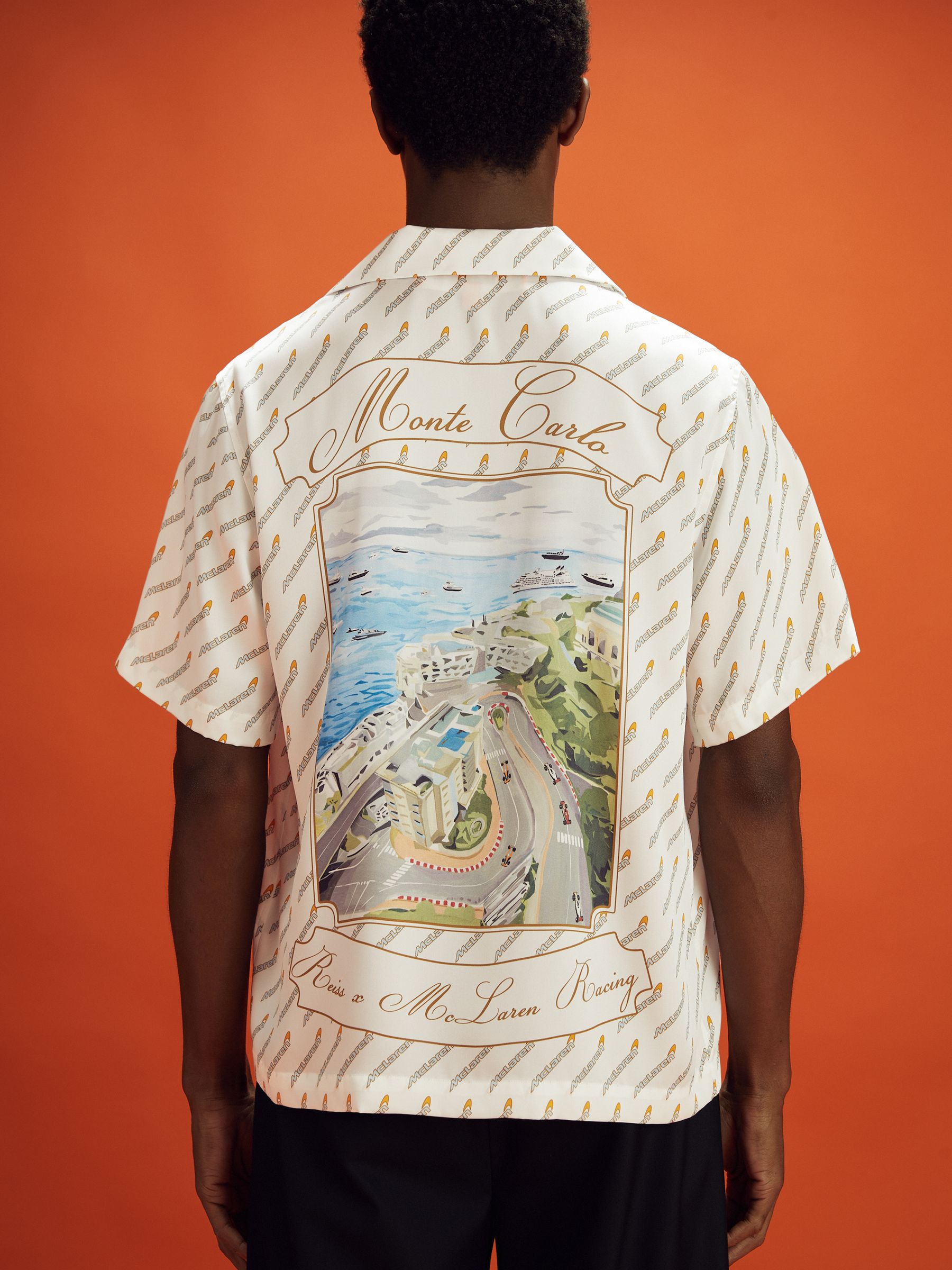 McLaren F1 Monte Carlo Exclusive Cuban Collar Shirt in White Multi - Image 4 of 7