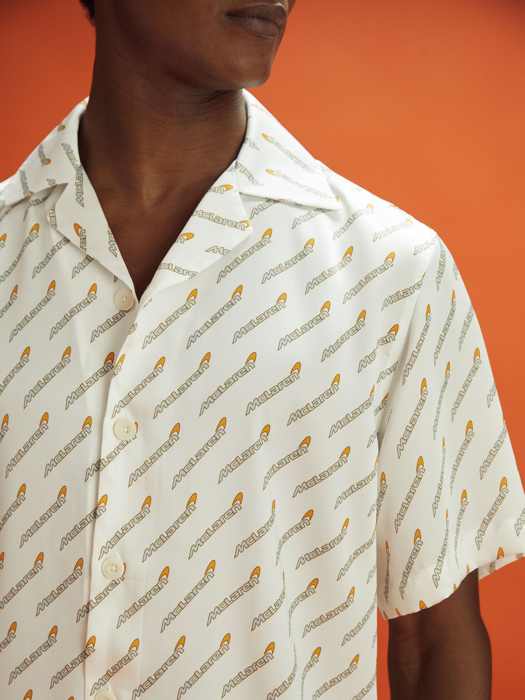 McLaren F1 Monte Carlo Exclusive Cuban Collar Shirt in White Multi - Image 5 of 7