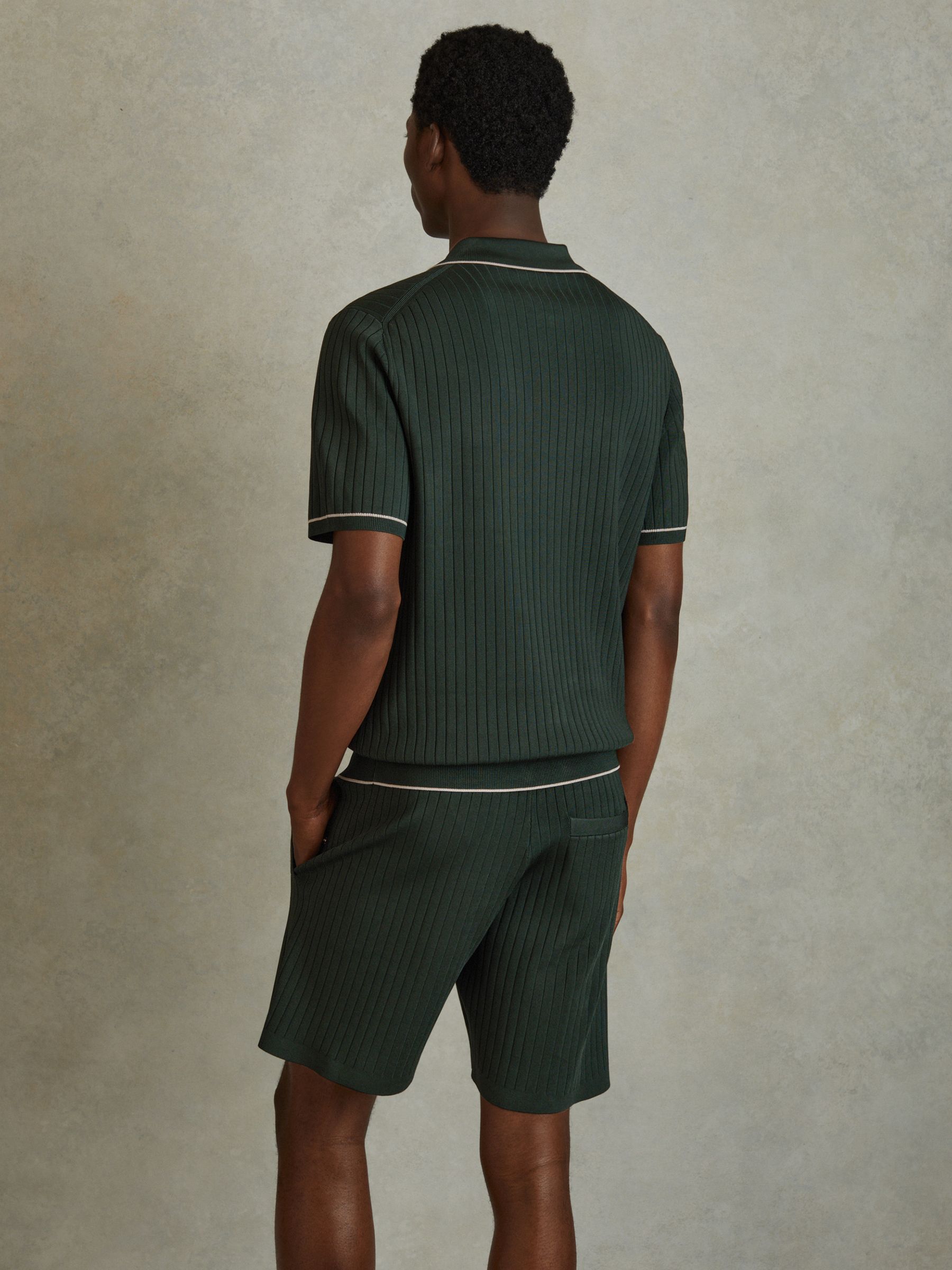 Ribbed Dual Zip-Front Shirt in Dark Green - Image 4 of 5