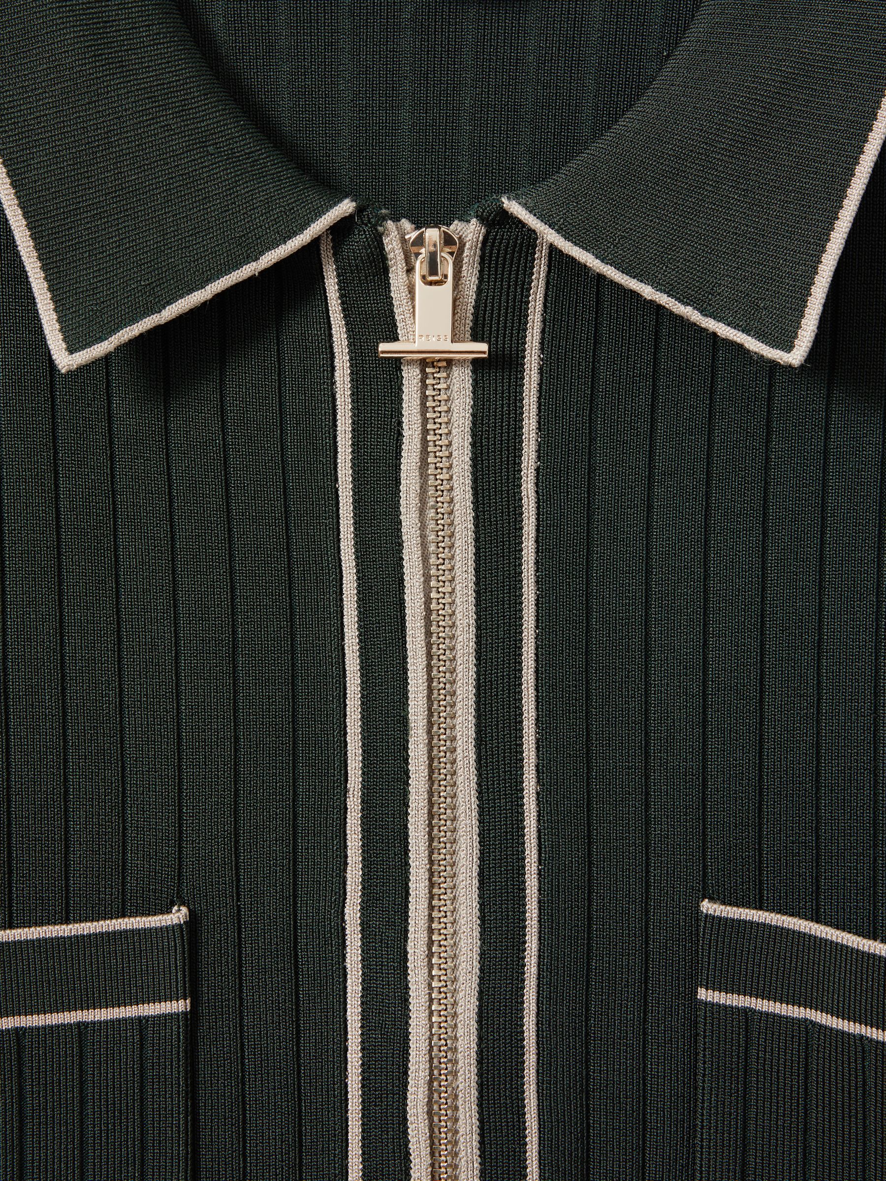 Ribbed Dual Zip-Front Shirt in Dark Green - Image 5 of 5