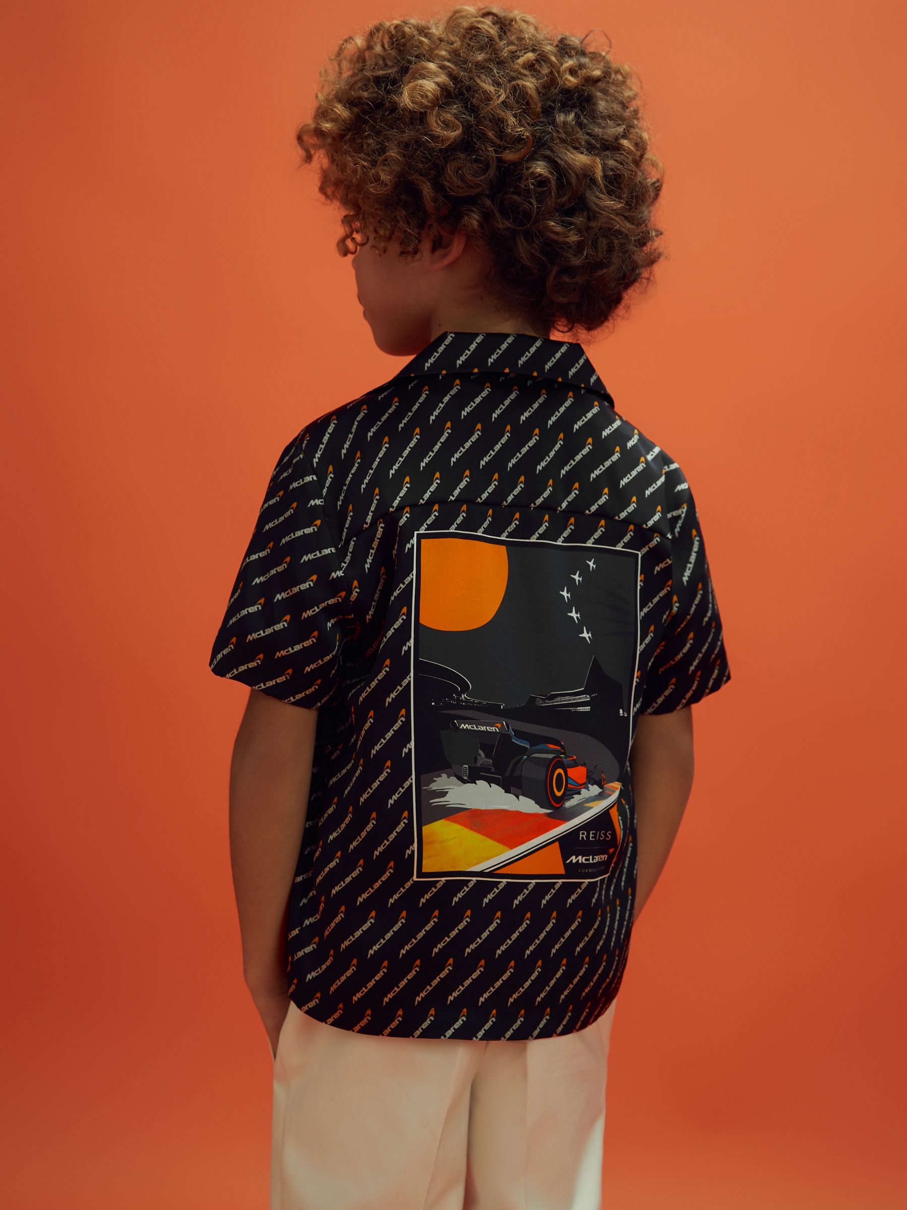 9-13 yrs McLaren F1 Silverstone Cuban Collar Shirt in Black Multi - Image 1 of 8