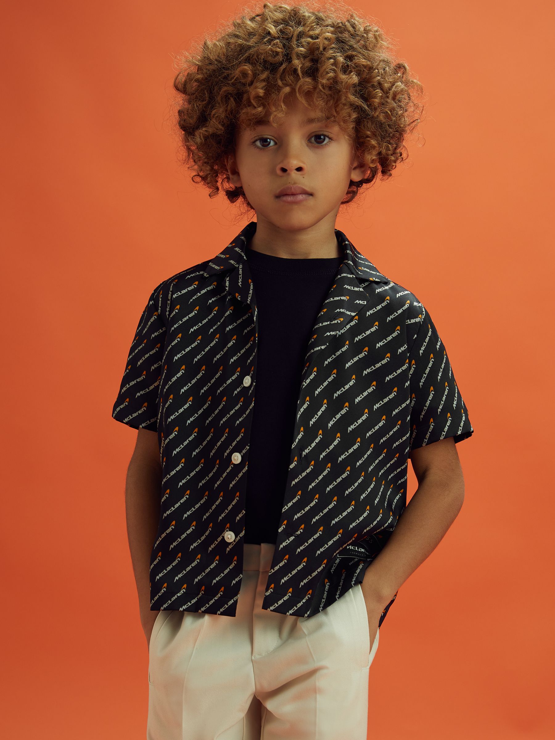 9-13 yrs McLaren F1 Silverstone Cuban Collar Shirt in Black Multi - Image 4 of 8