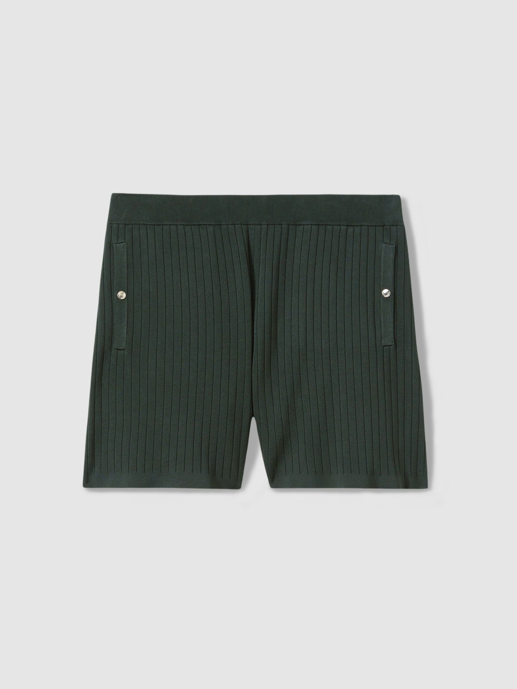 Ribbed Elasticated Waist Shorts in Dark Green - Image 2 of 6