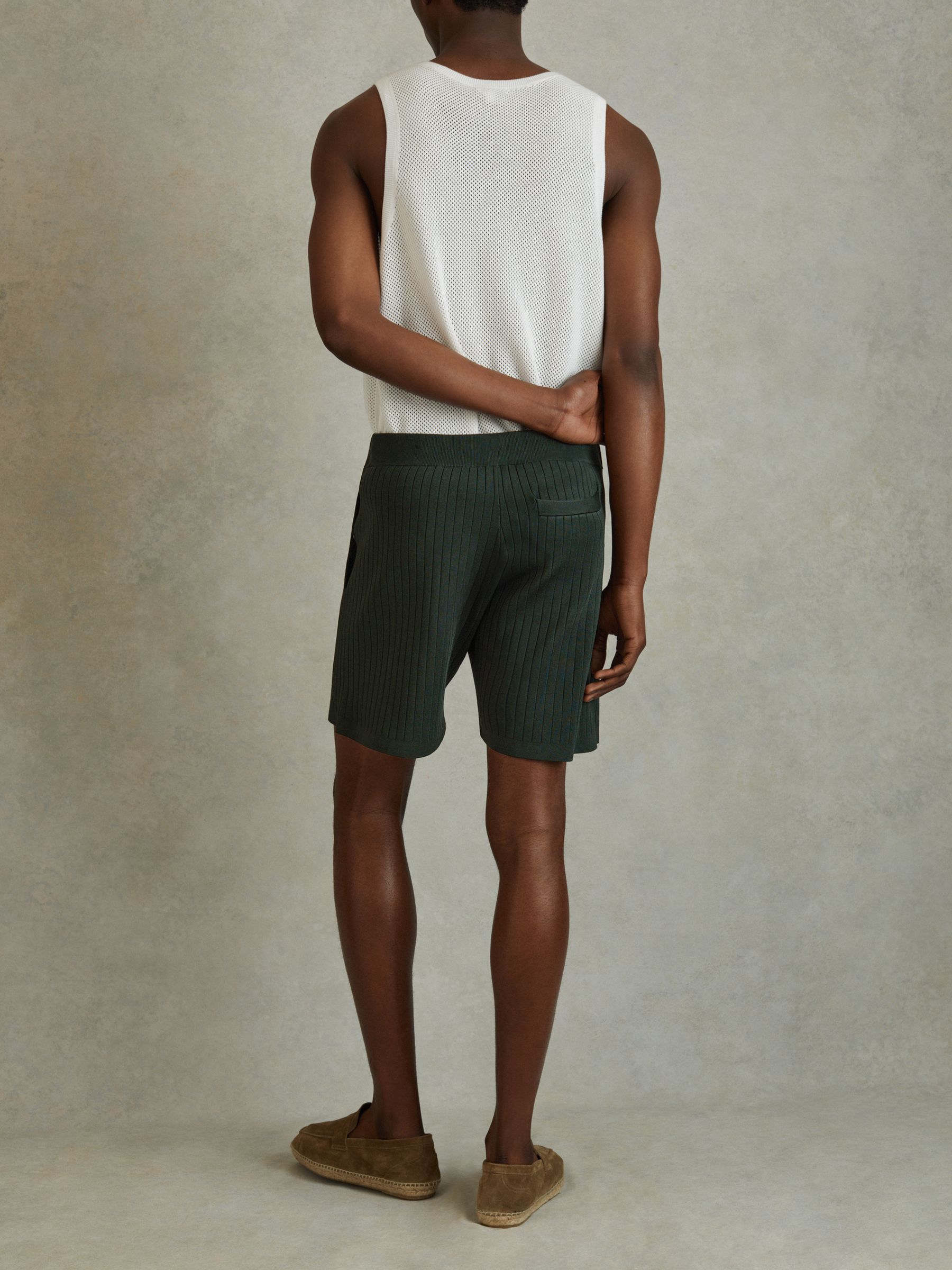 Ribbed Elasticated Waist Shorts in Dark Green - Image 5 of 6