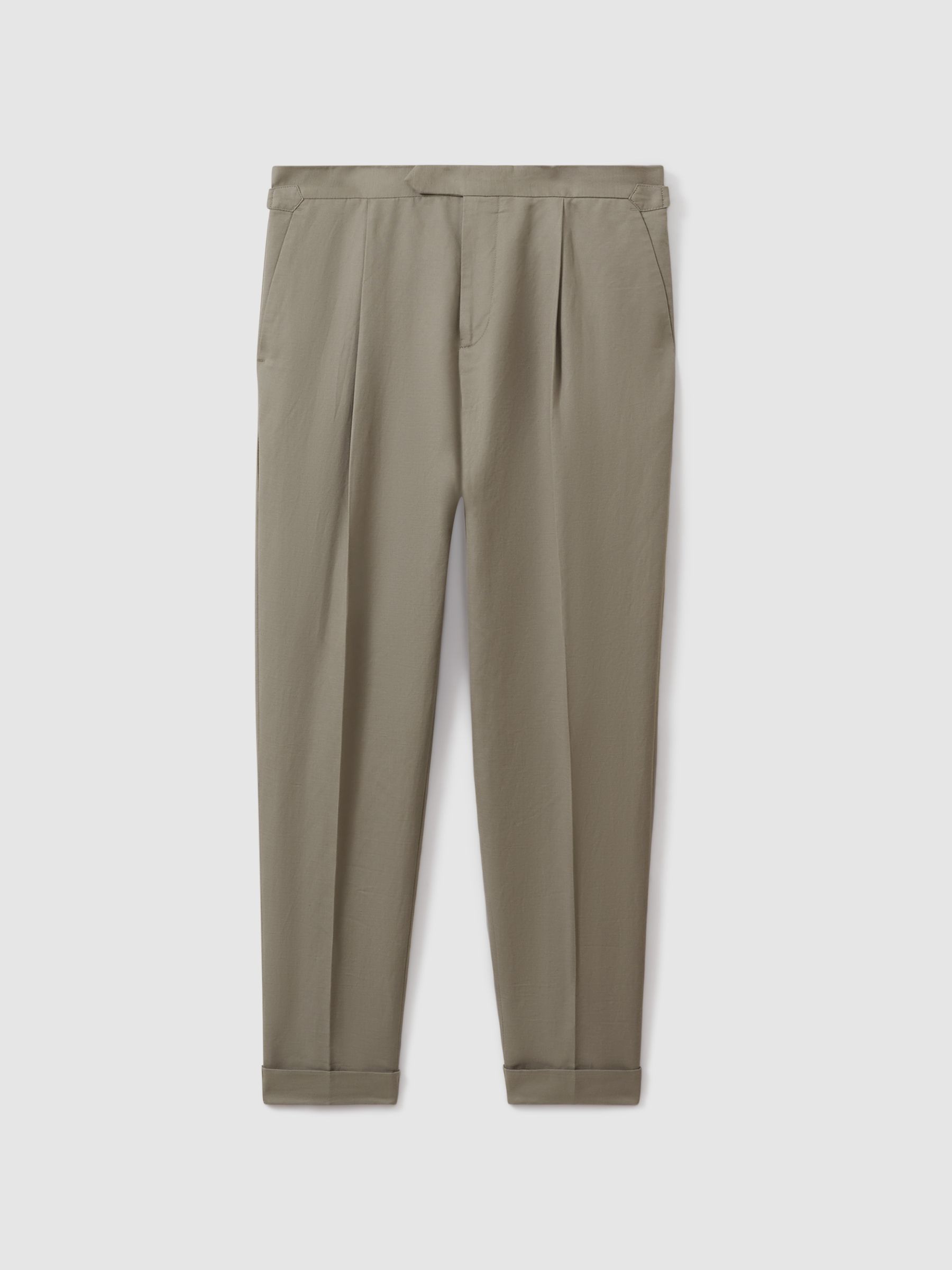 Relaxed Cropped Trousers with Turned-Up Hems in Light Khaki - Image 2 of 5