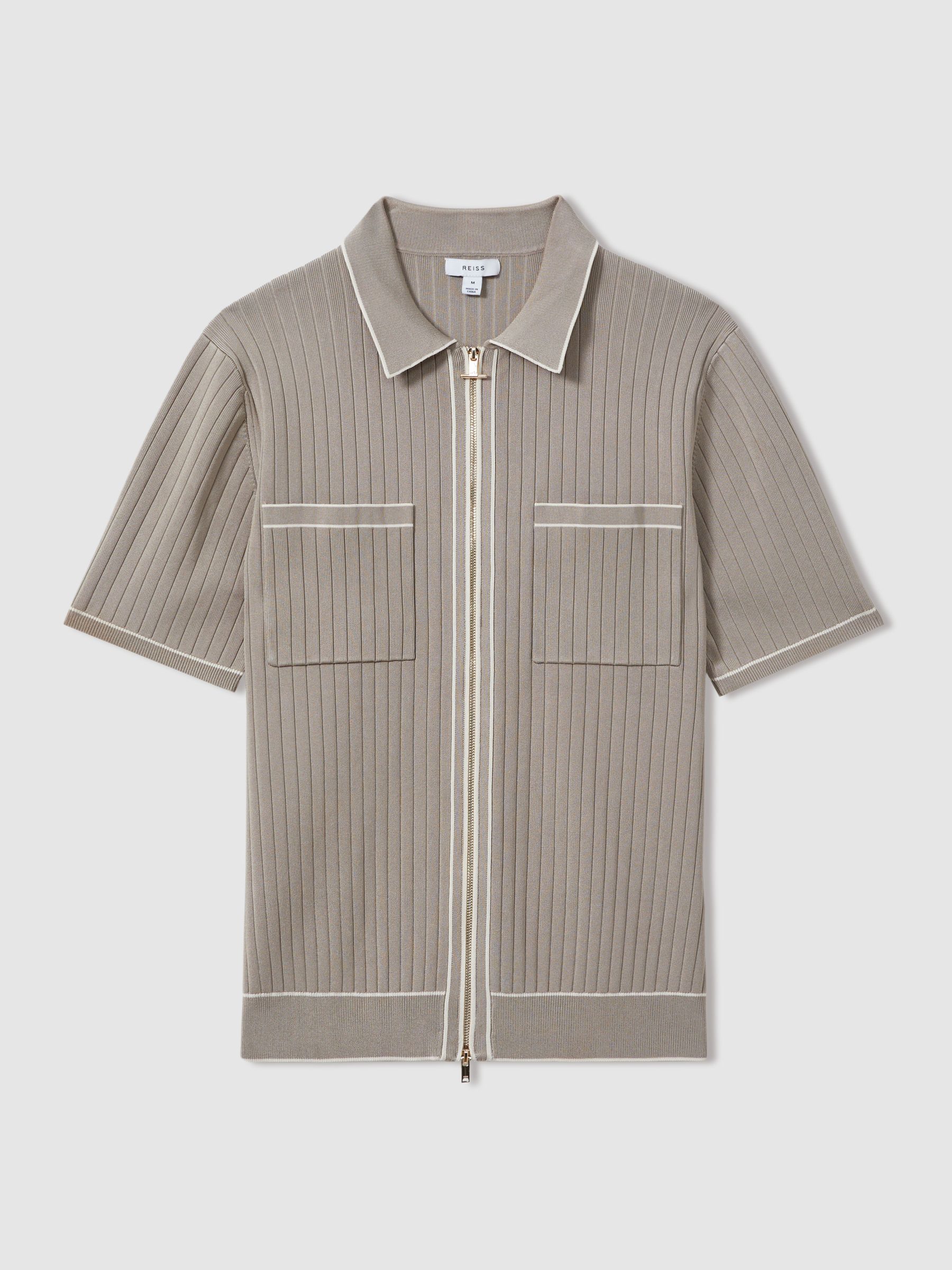 Ribbed Dual Zip-Front Shirt in Stone - Image 2 of 6