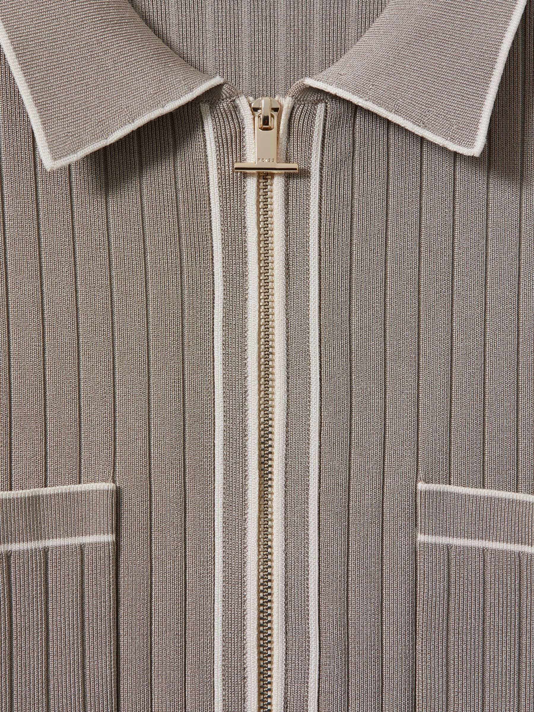 Reiss Ribbed Dual Zip-Front Shirt in Stone | REISS