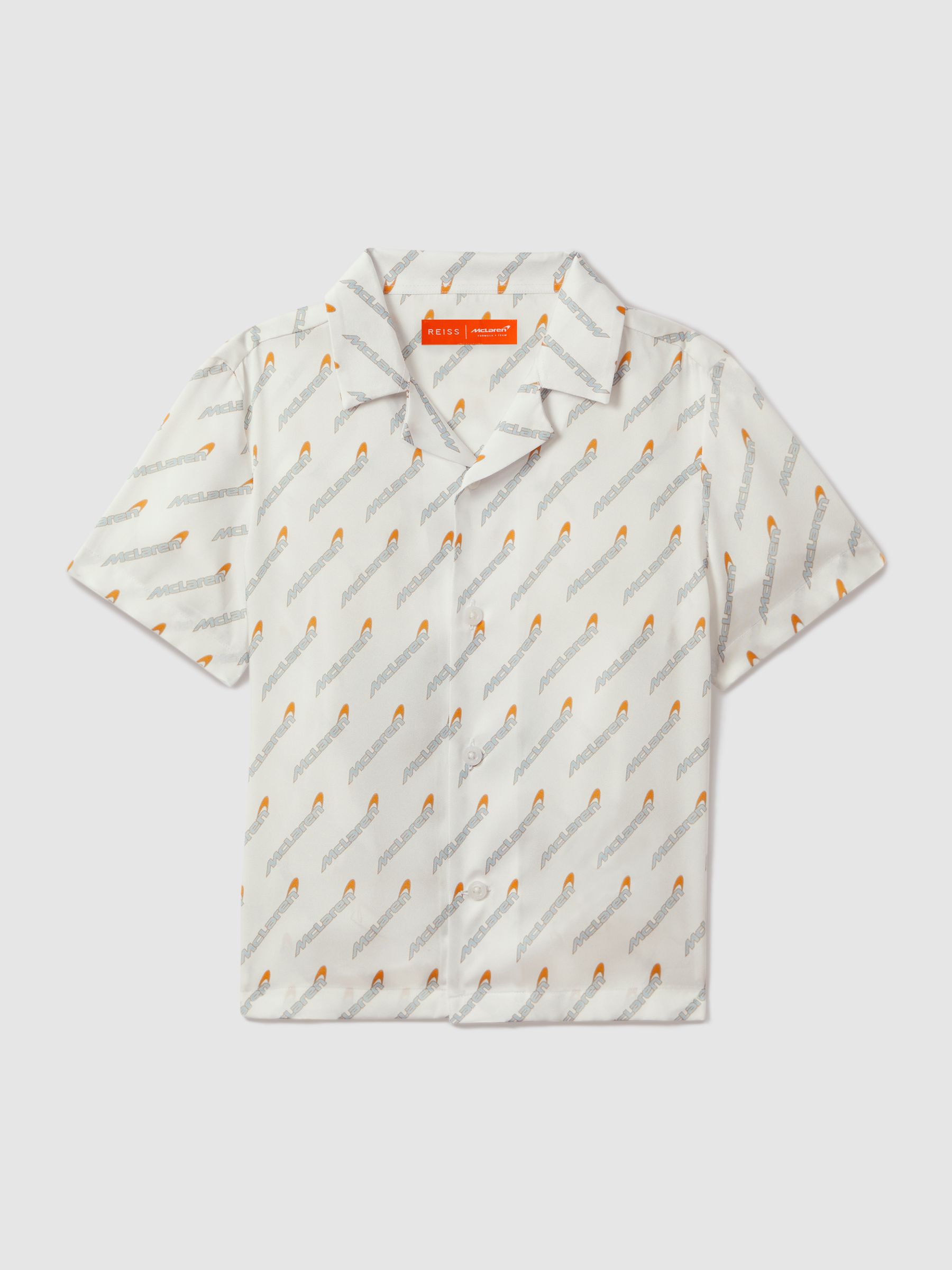 9-13 yrs McLaren F1 Monte Carlo Cuban Collar Shirt in White Multi - Image 2 of 6 9-13 yrs McLaren F1 Monte Carlo Cuban Collar Shirt in White Multi - Image 2 of 6